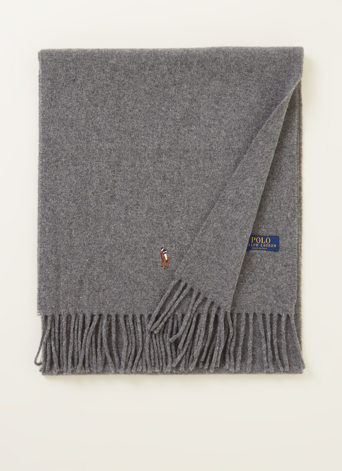 Ralph Lauren Sjaal van wol met logoborduring 175 x 35 cm - voorkant 2 grijs