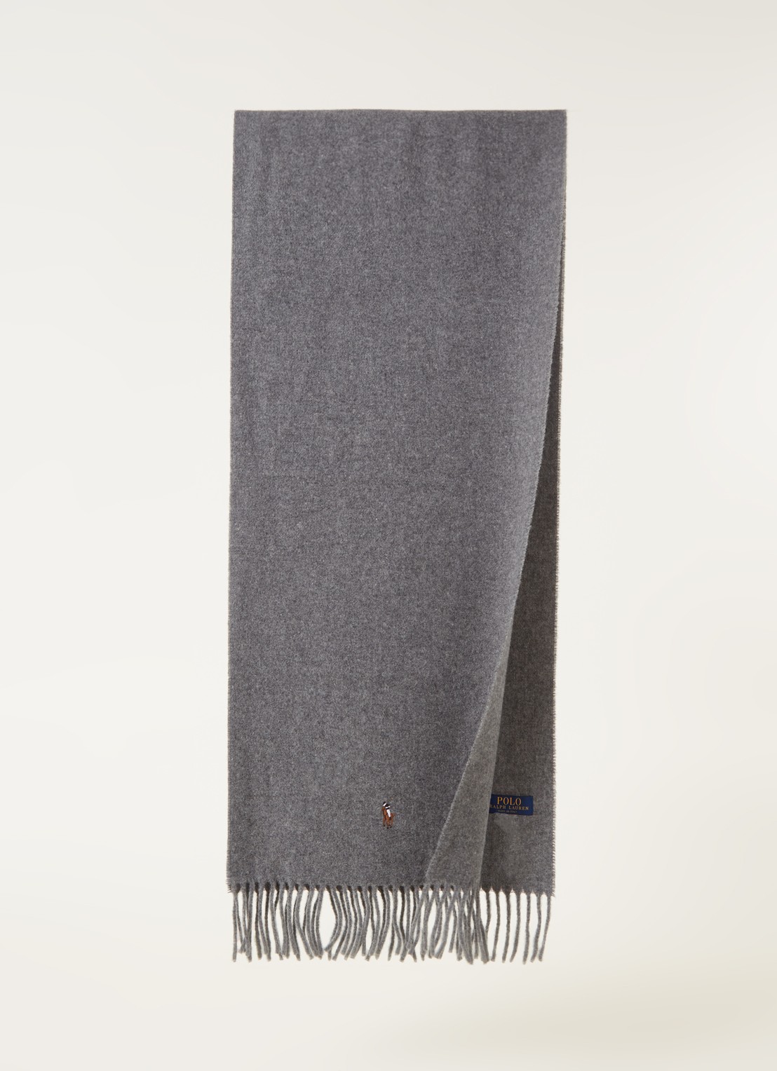 Ralph Lauren Sjaal van wol met logoborduring 175 x 35 cm - voorkant 3 grijs