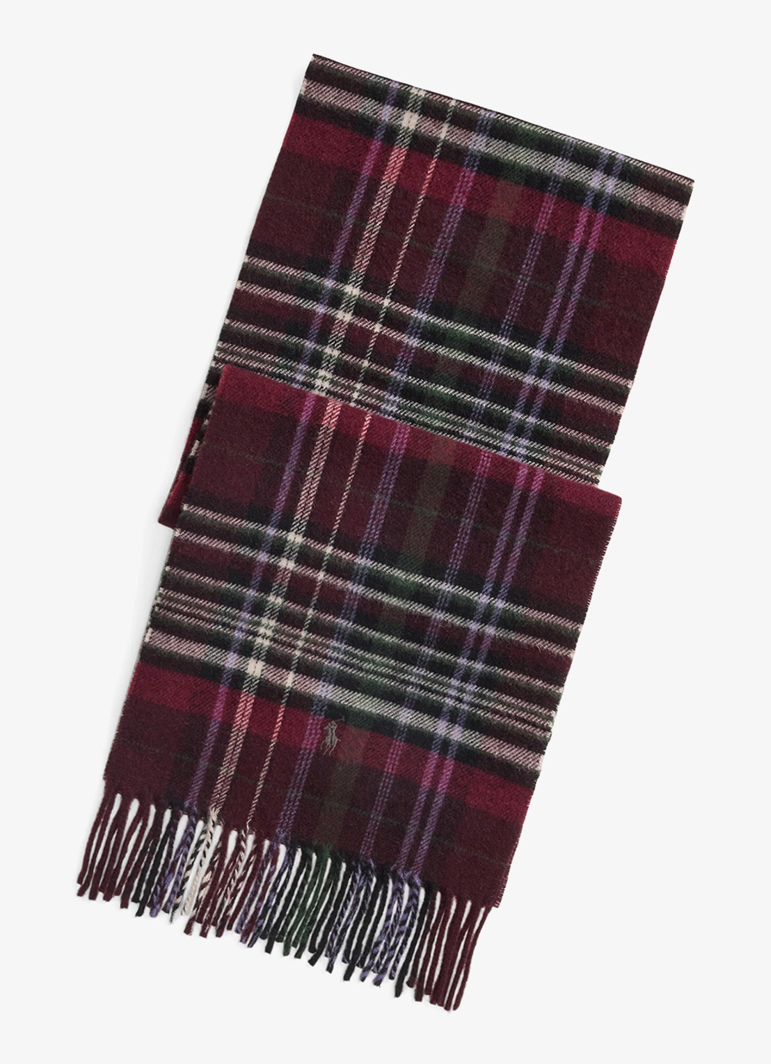 Ralph Lauren Sjaal van wol met ruitdessin 175 x 30 cm - voorkant wine multi / bordeauxrood
