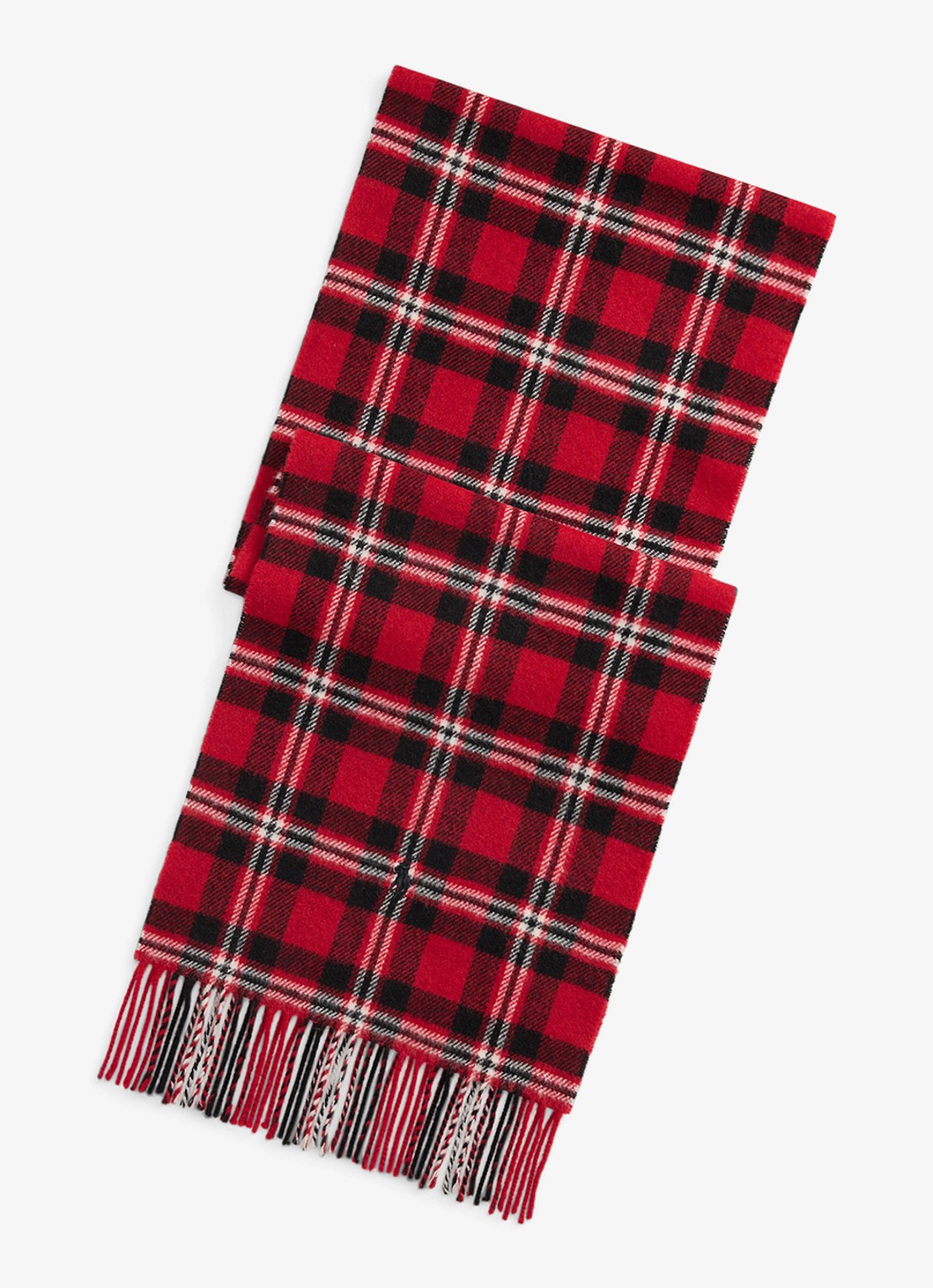 Ralph Lauren Sjaal van wol met ruitdessin 175 x 30 cm - voorkant red/black / rood
