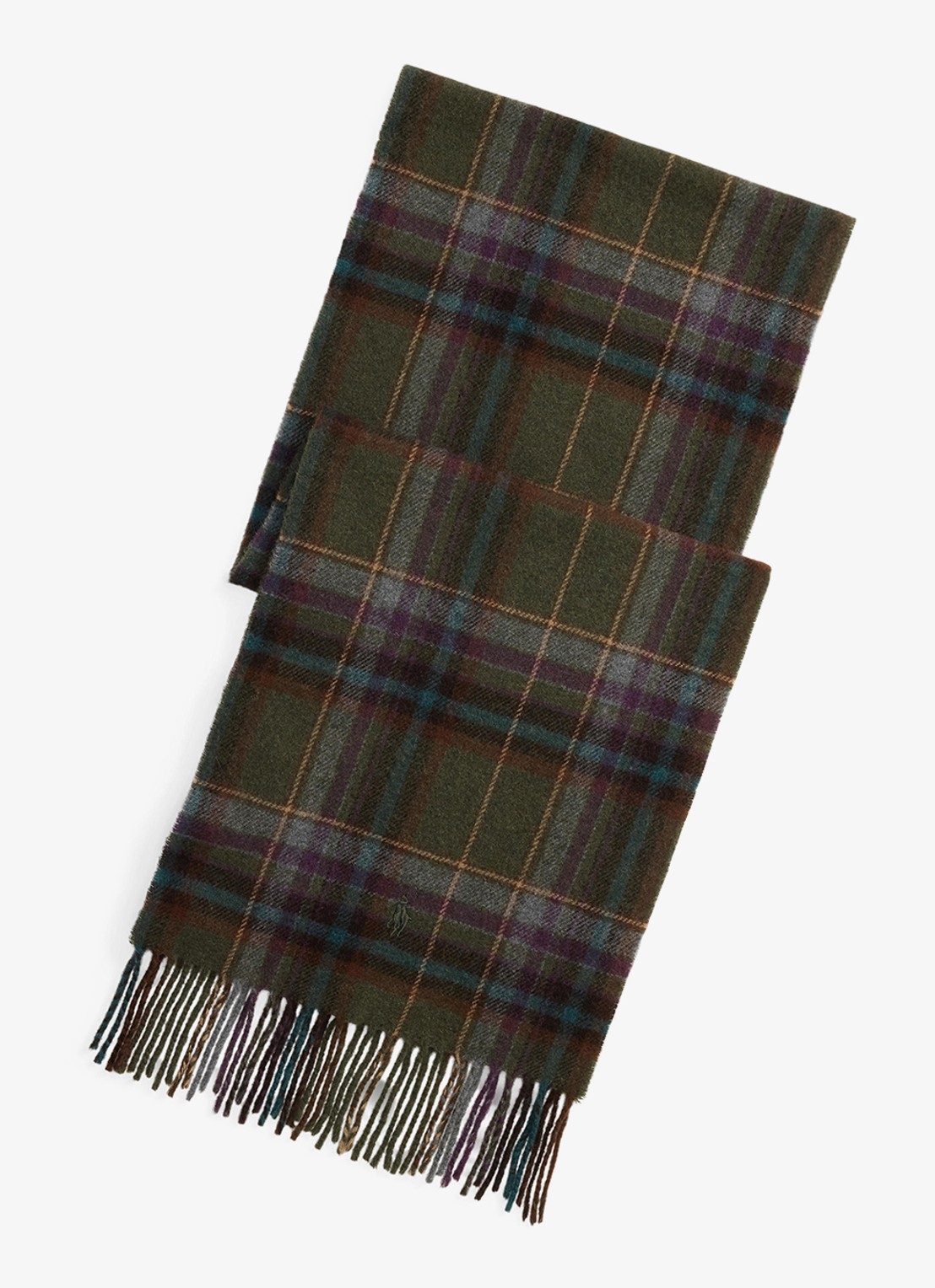 Ralph Lauren Sjaal van wol met ruitdessin 175 x 30 cm - voorkant olive / olijfgroen
