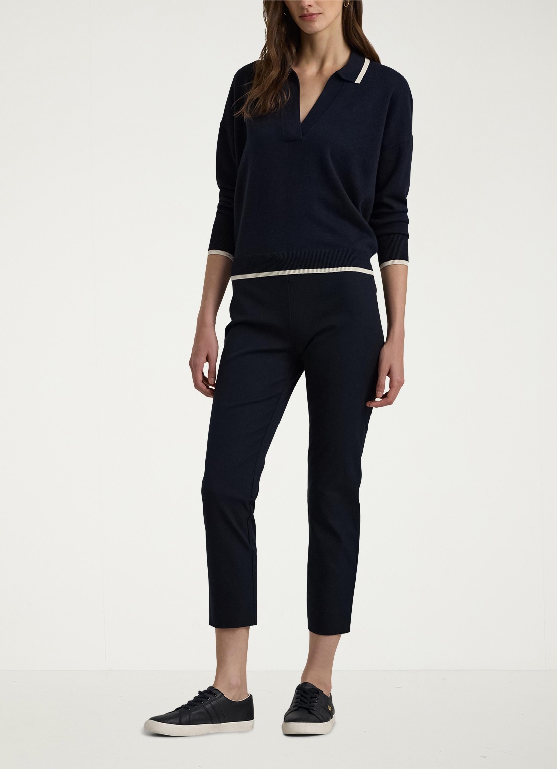 Ralph Lauren Skinny fit broek in katoenblend met stretch  - voorkant 5 donkerblauw