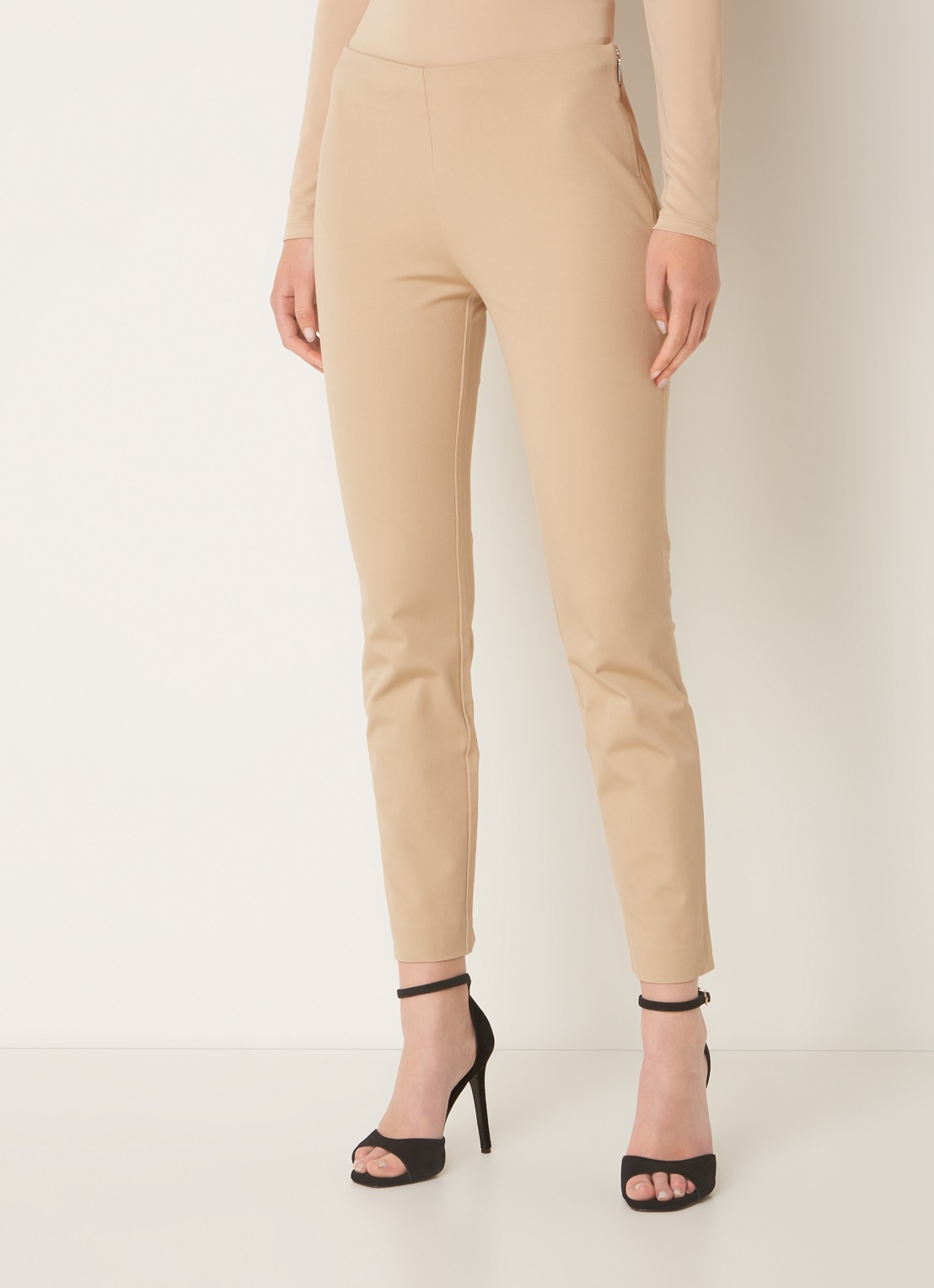 Ralph Lauren Skinny fit broek in katoenblend met stretch  - detail birch tan / beige