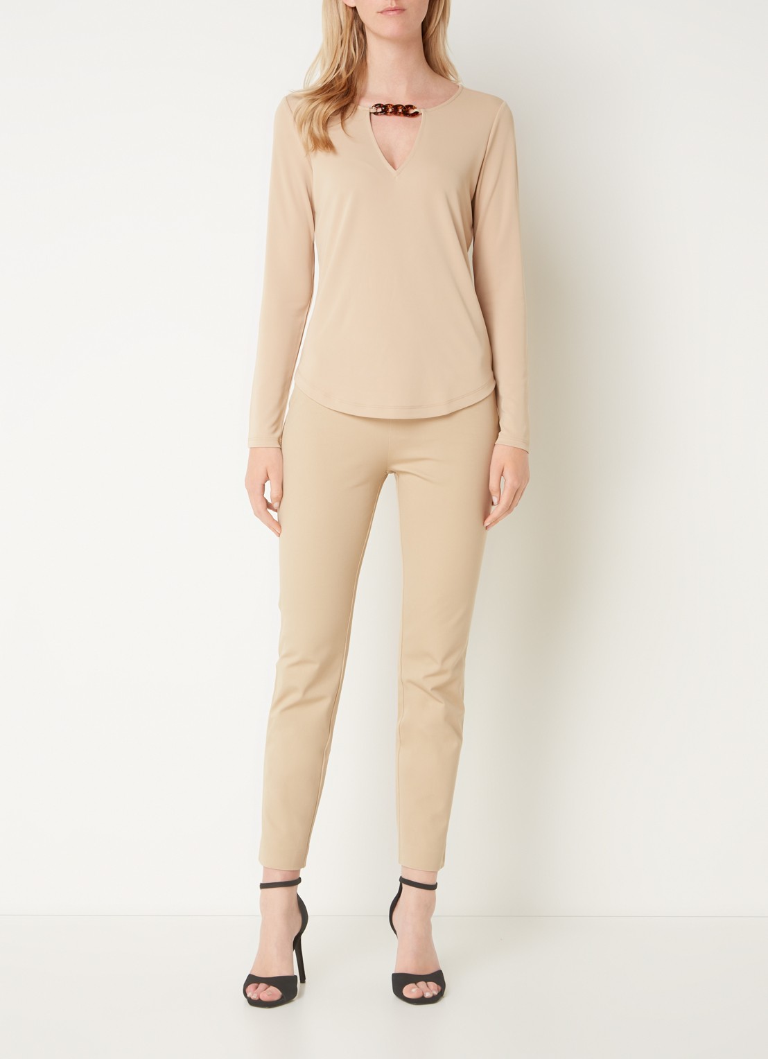 Ralph Lauren Skinny fit broek in katoenblend met stretch  - voorkant 6 birch tan / beige