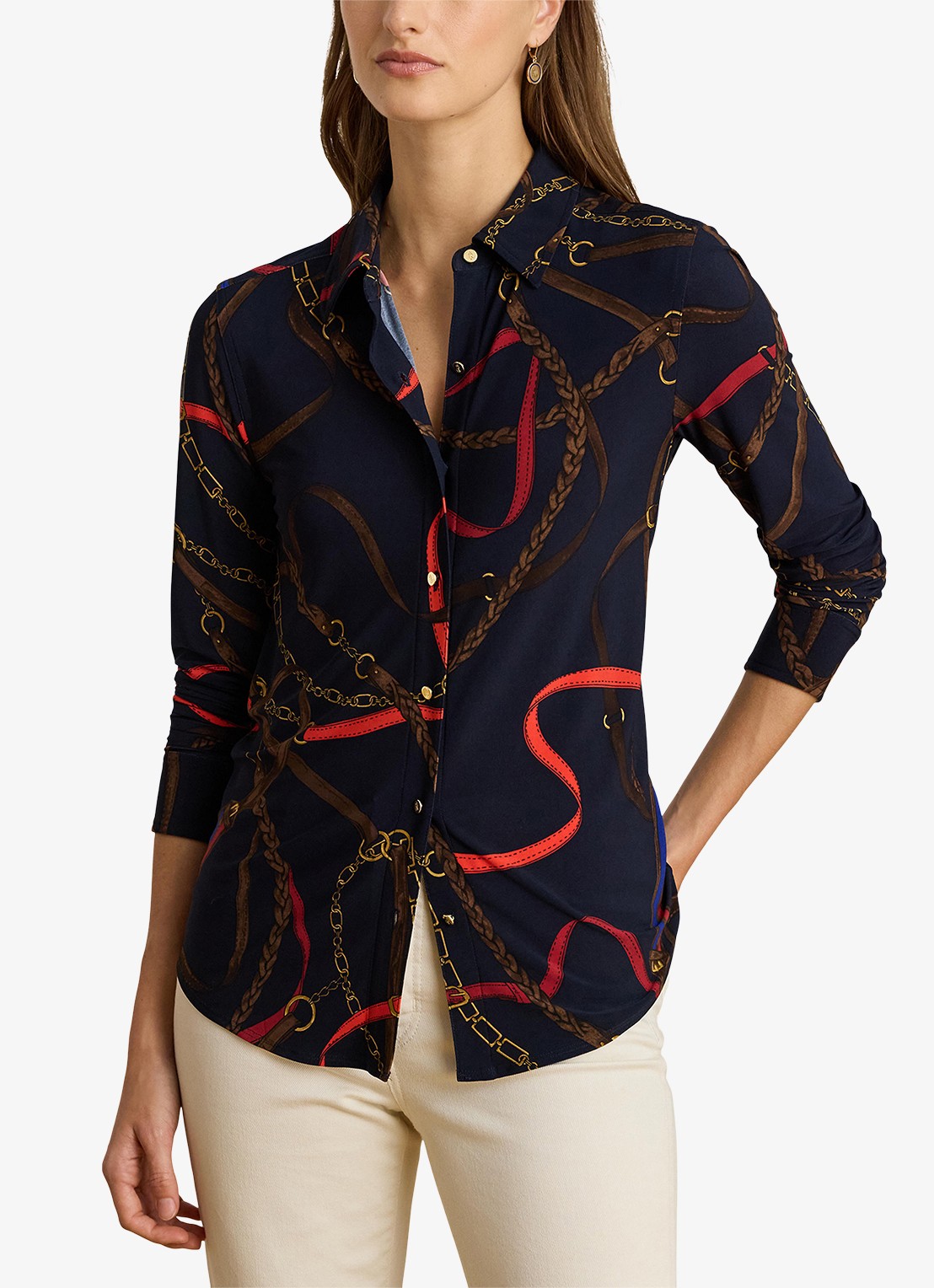 Ralph Lauren Slim fit blouse met grafische print - detail 4 navy multi / donkerblauw
