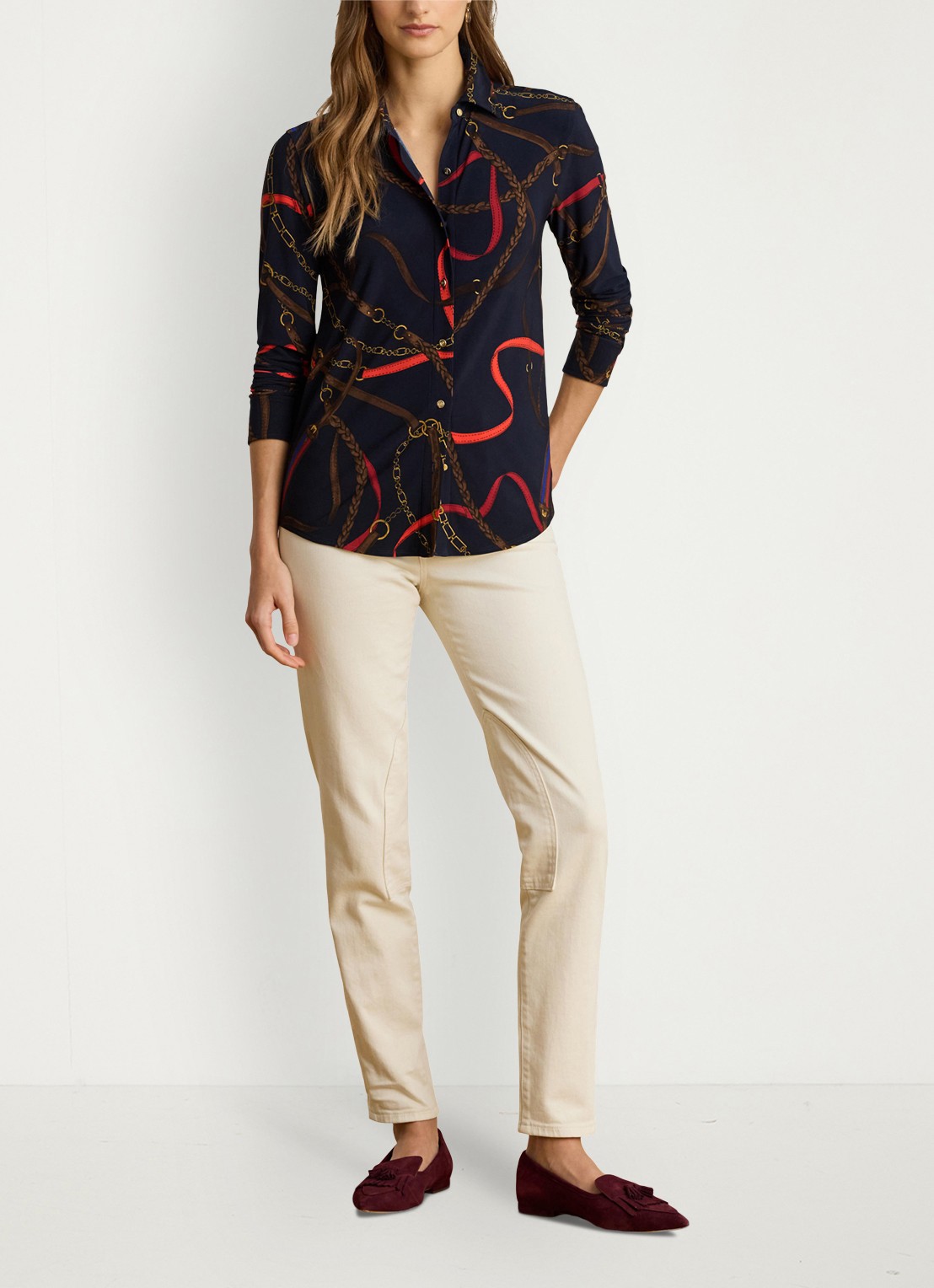 Ralph Lauren Slim fit blouse met grafische print - voorkant 3 navy multi / donkerblauw