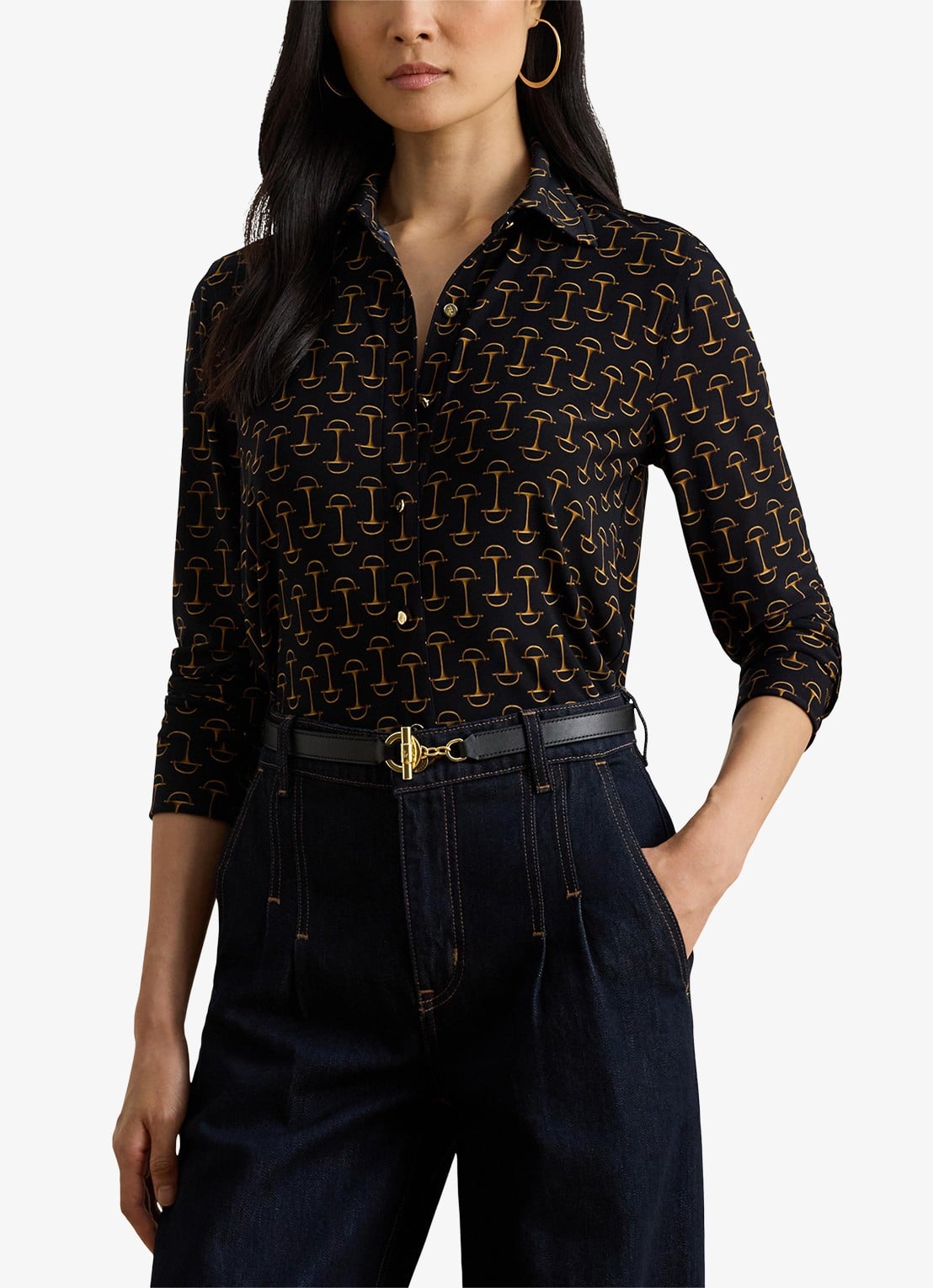 Ralph Lauren Slim fit blouse met grafische print  - detail 4 navy multi / donkerblauw