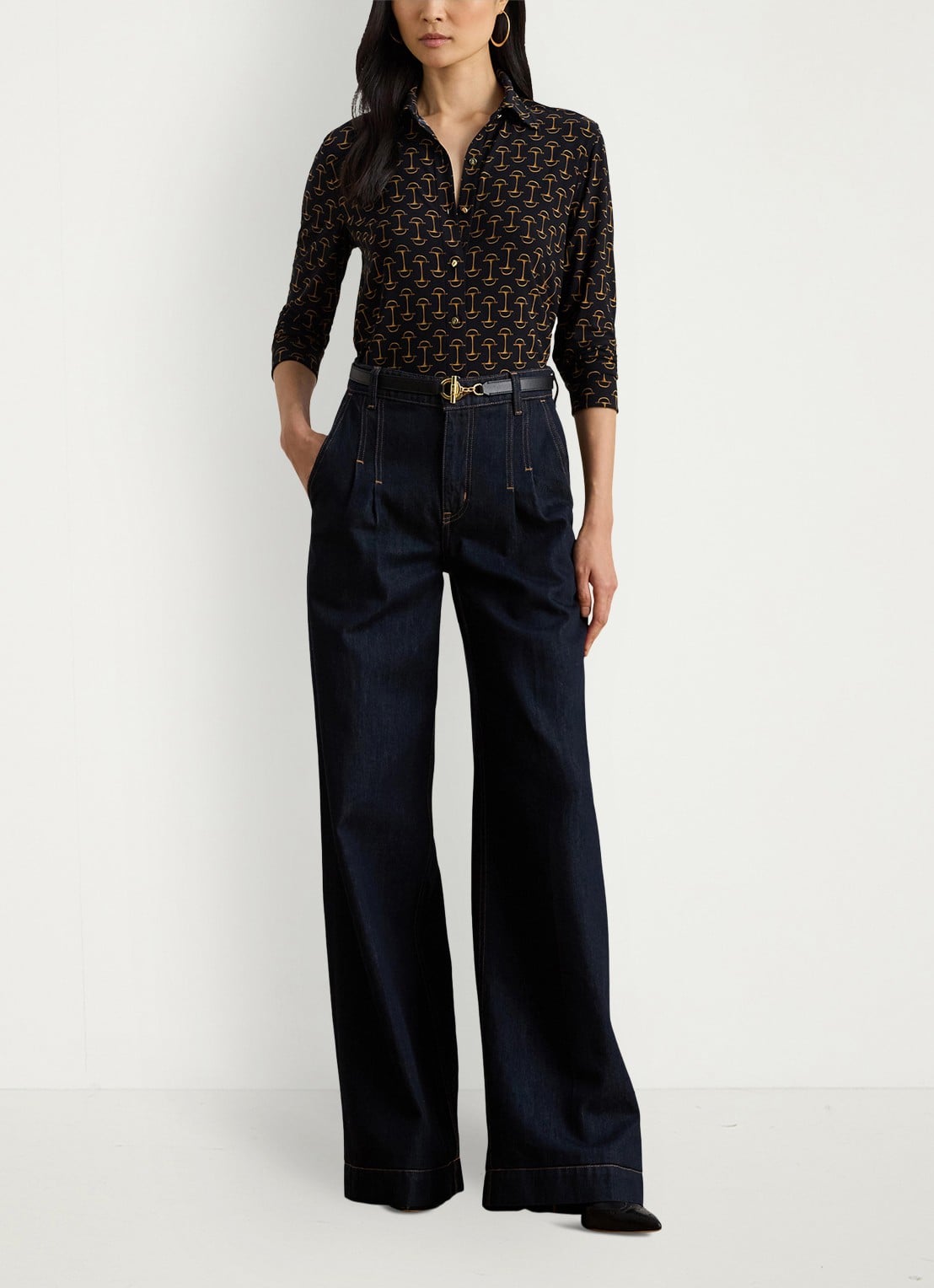 Ralph Lauren Slim fit blouse met grafische print  - voorkant 2 navy multi / donkerblauw