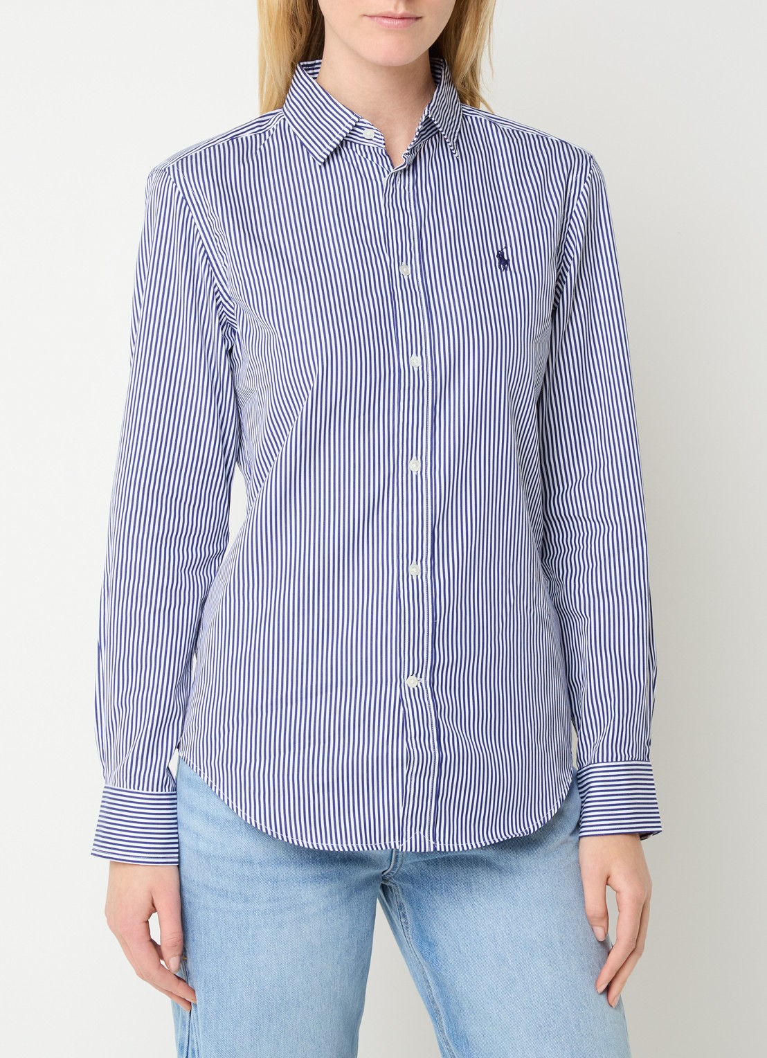 Ralph Lauren Slim fit blouse van katoen - detail 6 donkerblauw