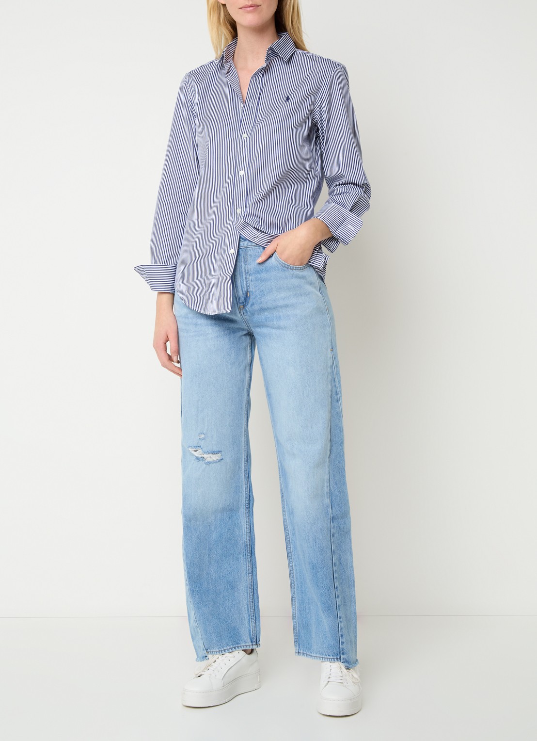 Ralph Lauren Slim fit blouse van katoen - voorkant 2 donkerblauw