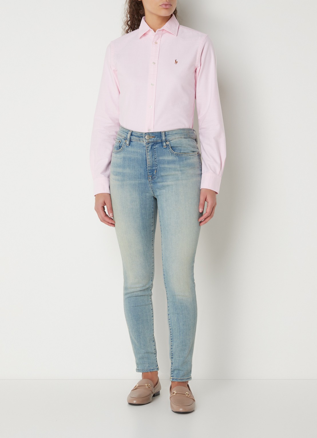 Ralph Lauren Slim fit blouse van katoen - voorkant 3 lichtroze