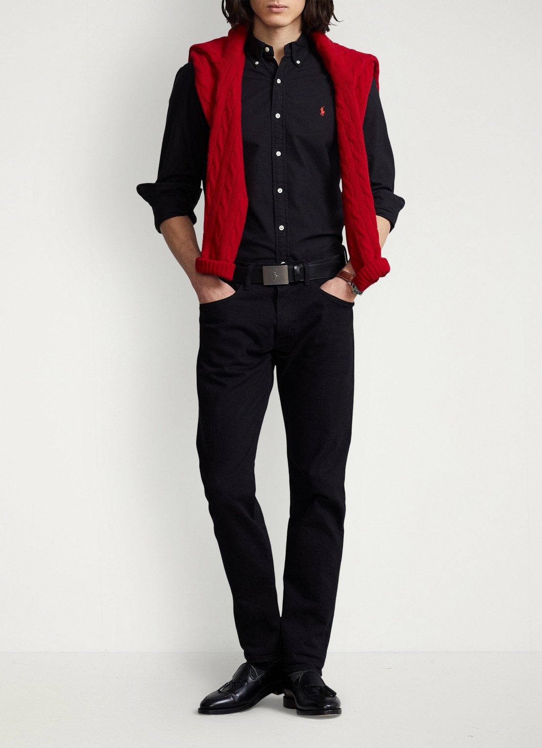 Ralph Lauren Slim fit button-down overhemd van katoen - voorkant 4 polo black / zwart