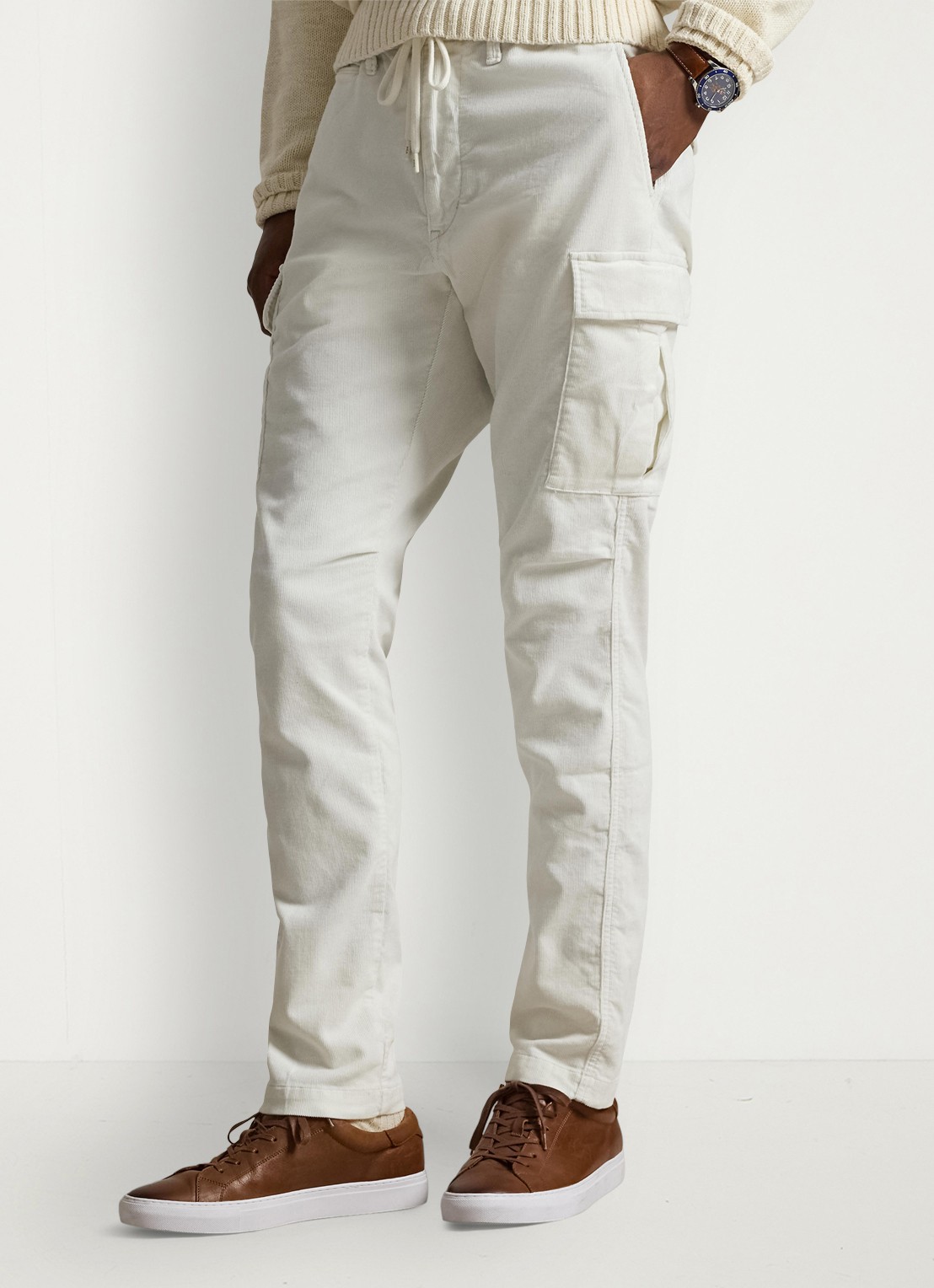 Ralph Lauren Slim fit cargobroek van corduroy - detail 2 antique cream / creme