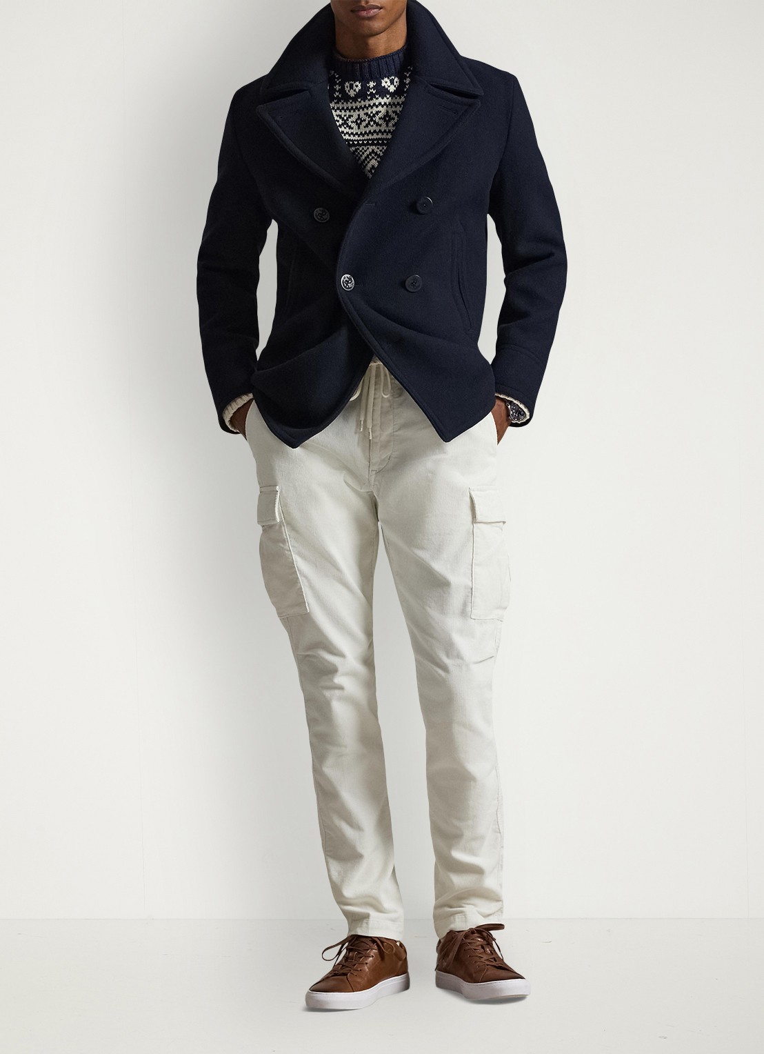 Ralph Lauren Slim fit cargobroek van corduroy - voorkant 5 antique cream / creme