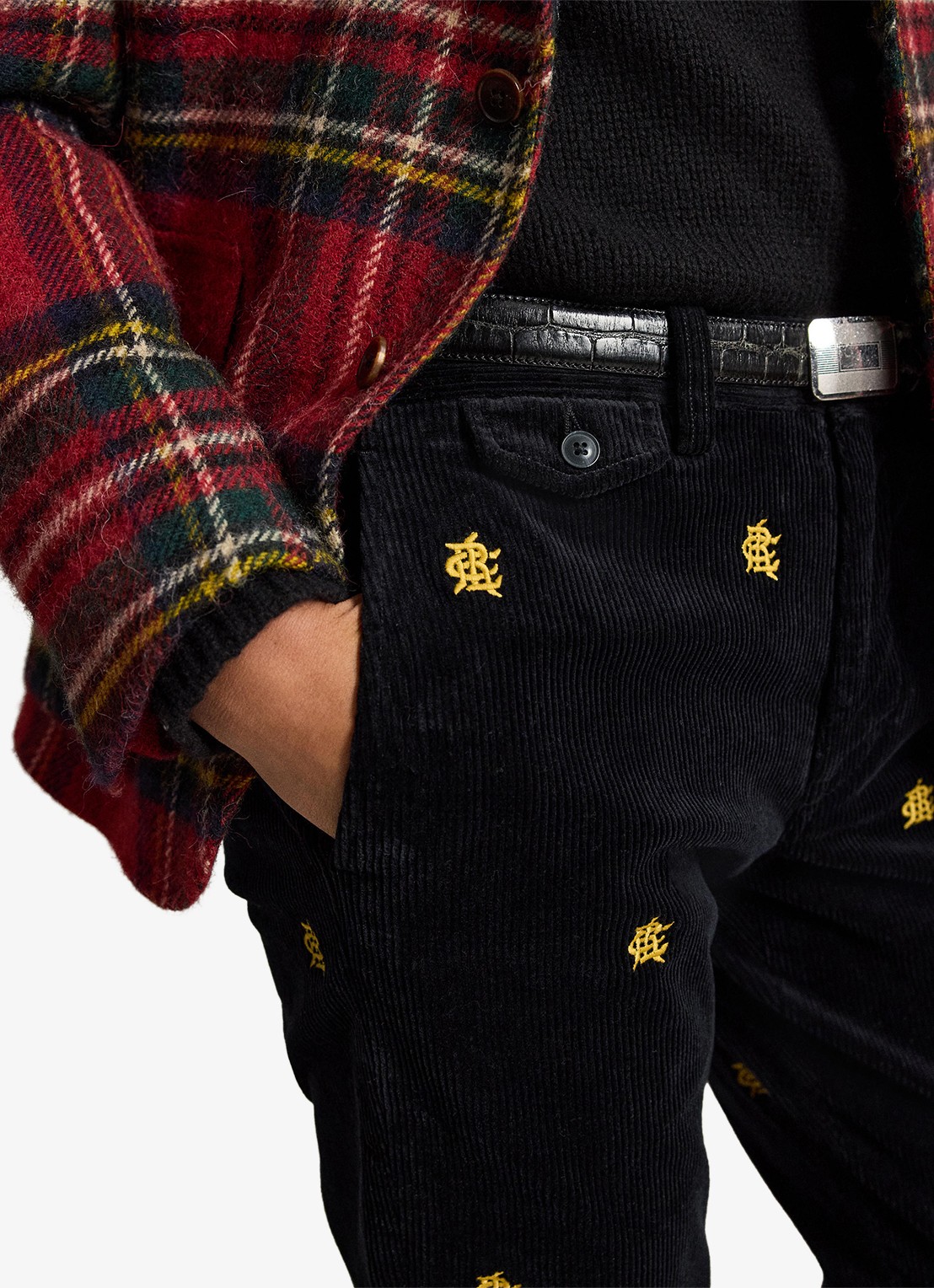Ralph Lauren Slim fit chino van corduroy met logoborduring - detail 4 polo black w/crest aoe-zx30 / zwart