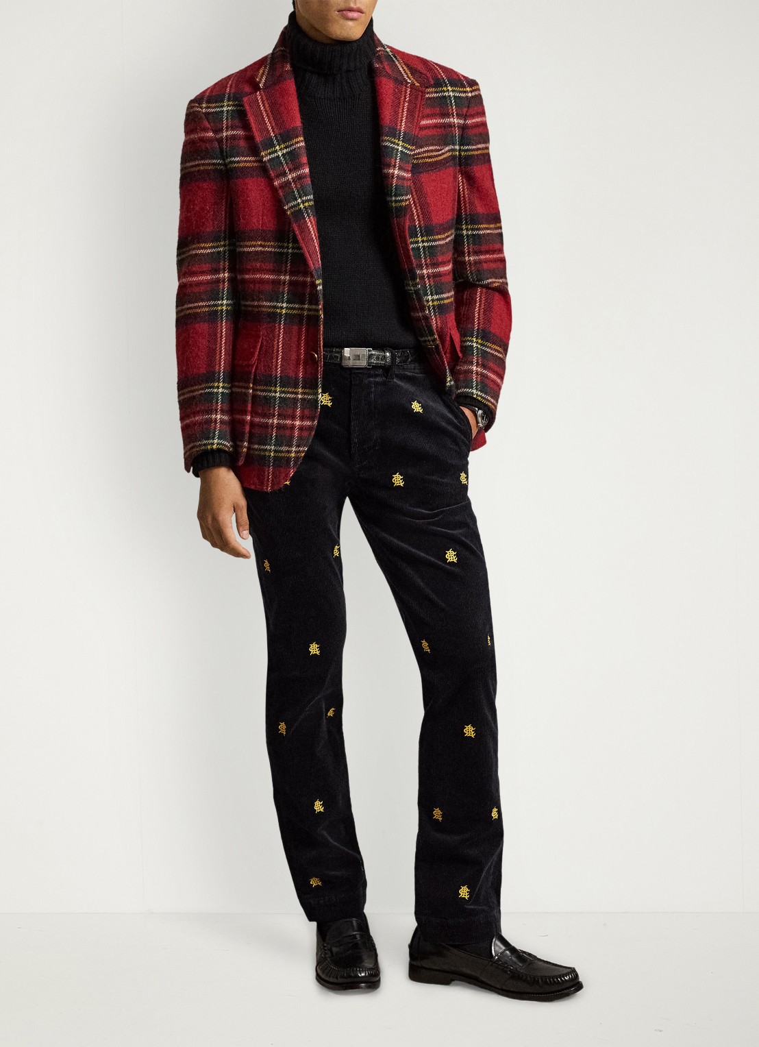 Ralph Lauren Slim fit chino van corduroy met logoborduring - voorkant 2 polo black w/crest aoe-zx30 / zwart