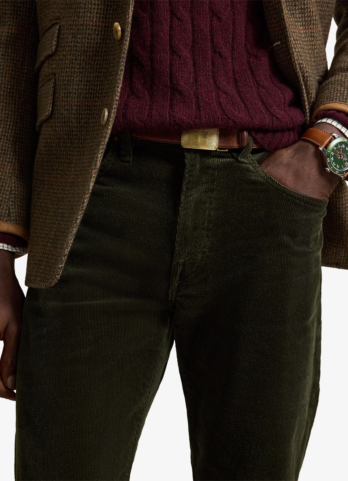 Ralph Lauren Slim fit chino van corduroy - detail 2 estate olive / olijfgroen