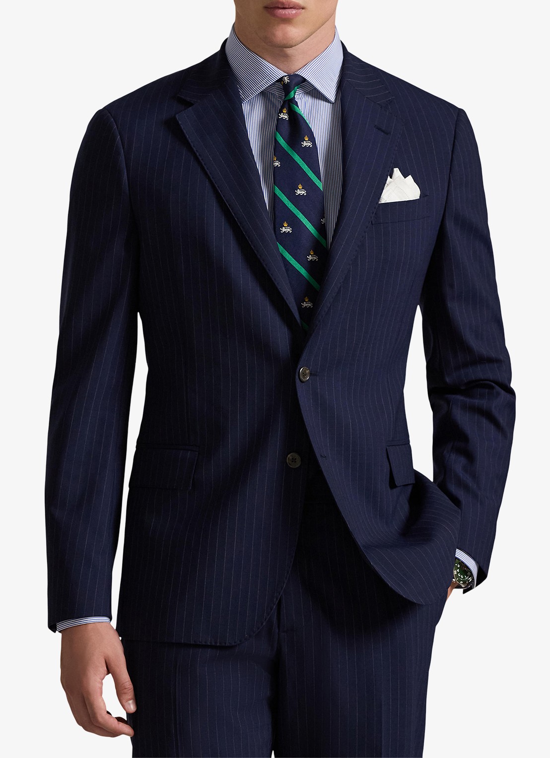 Ralph Lauren Slim fit colbert in wolblend met krijtstreep - detail bright navy/grey-40ku