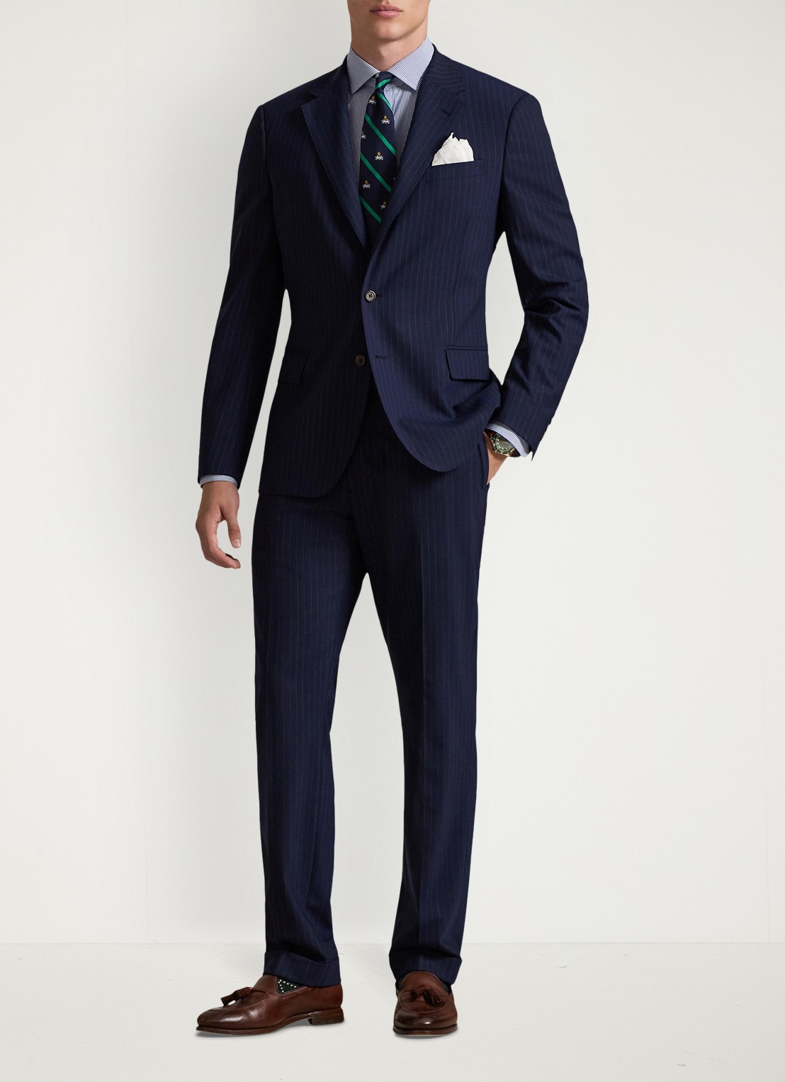 Ralph Lauren Slim fit colbert in wolblend met krijtstreep - voorkant 4 bright navy/grey-40ku