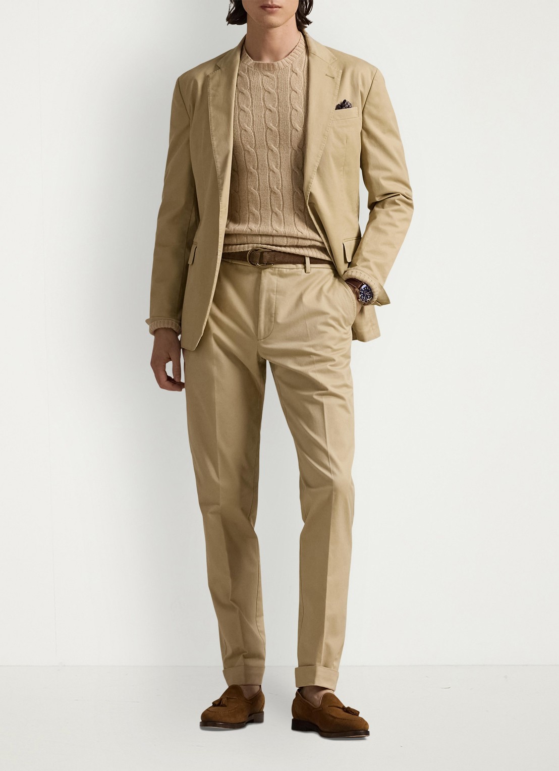 Ralph Lauren Slim fit colbert met klepzakken - voorkant 3 monument tan / beige