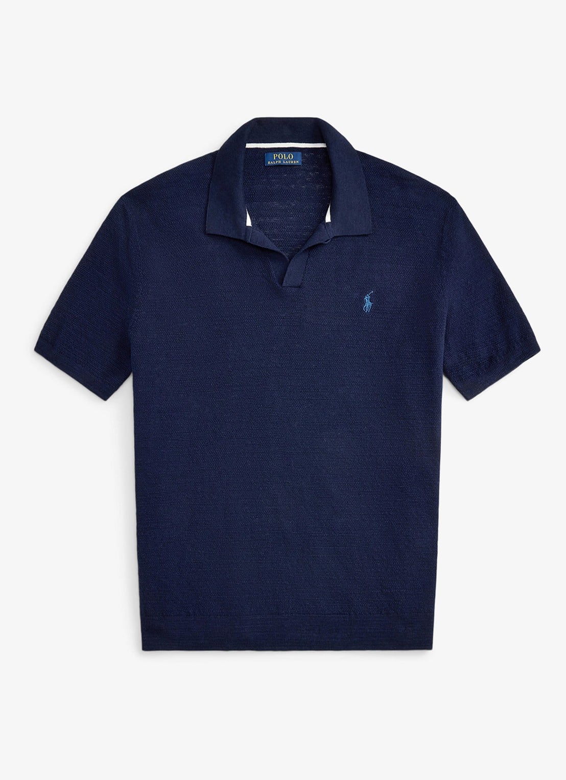 Ralph Lauren Slim fit fijngebreide polo in linnenblend - voorkant 4 bright navy/deckwash wht-zynp
