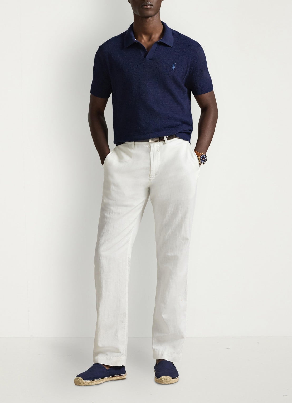 Ralph Lauren Slim fit fijngebreide polo in linnenblend - voorkant 5 bright navy/deckwash wht-zynp