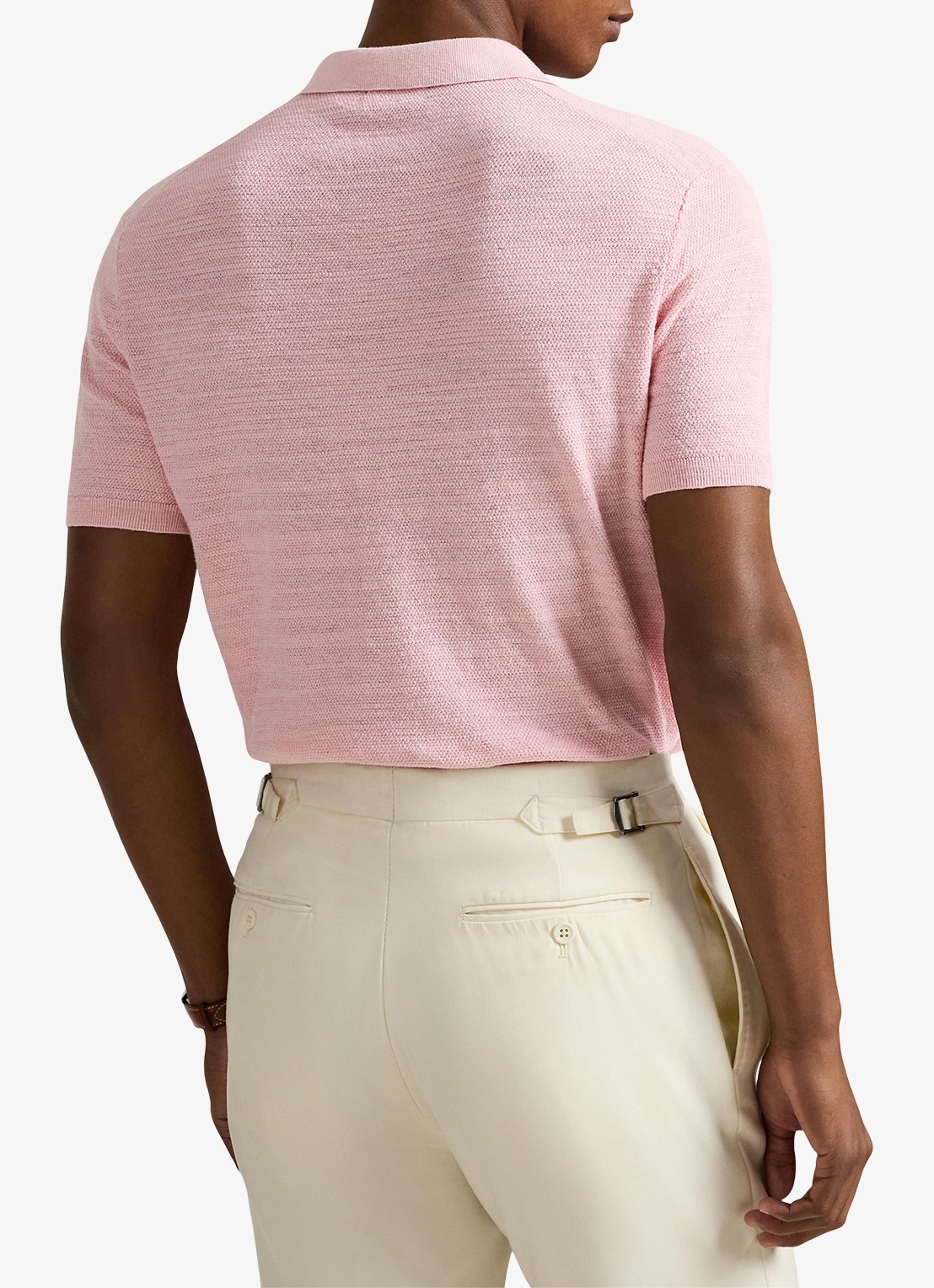 Ralph Lauren Slim fit fijngebreide polo in linnenblend - achterkant carmel pink/deckwash white-4532