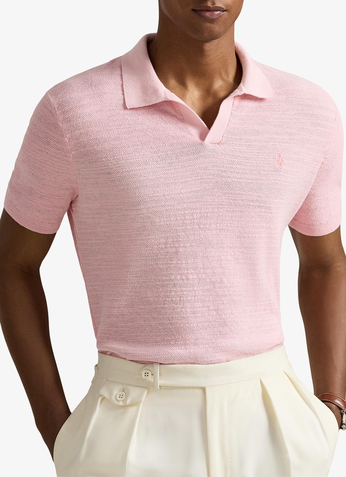 Ralph Lauren Slim fit fijngebreide polo in linnenblend - detail 4 carmel pink/deckwash white-4532