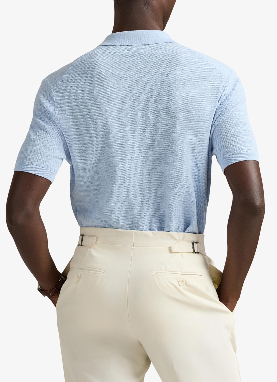 Ralph Lauren Slim fit fijngebreide polo in linnenblend - achterkant 3 office blue/deckwash white-3rvv