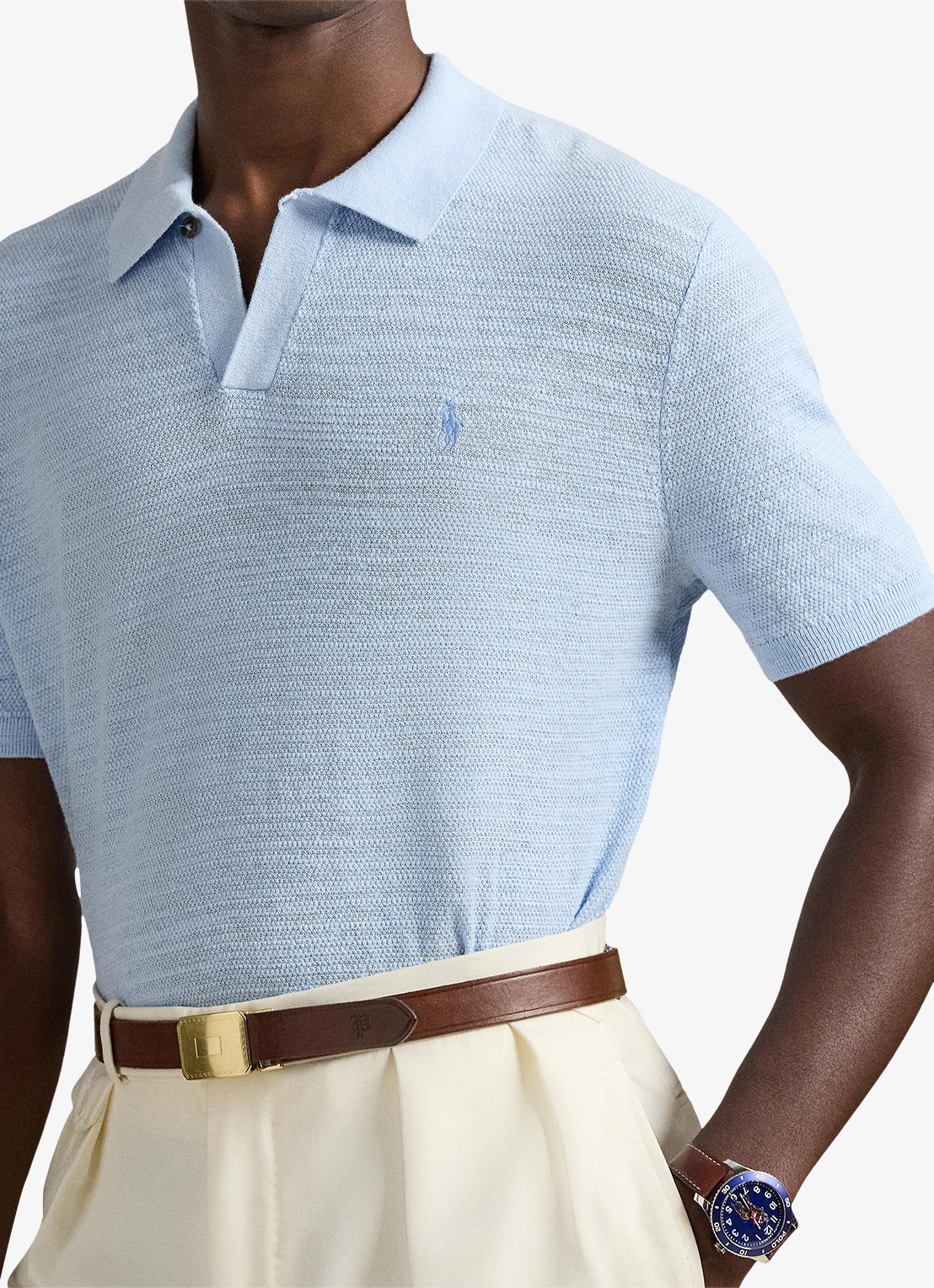 Ralph Lauren Slim fit fijngebreide polo in linnenblend - detail 2 office blue/deckwash white-3rvv