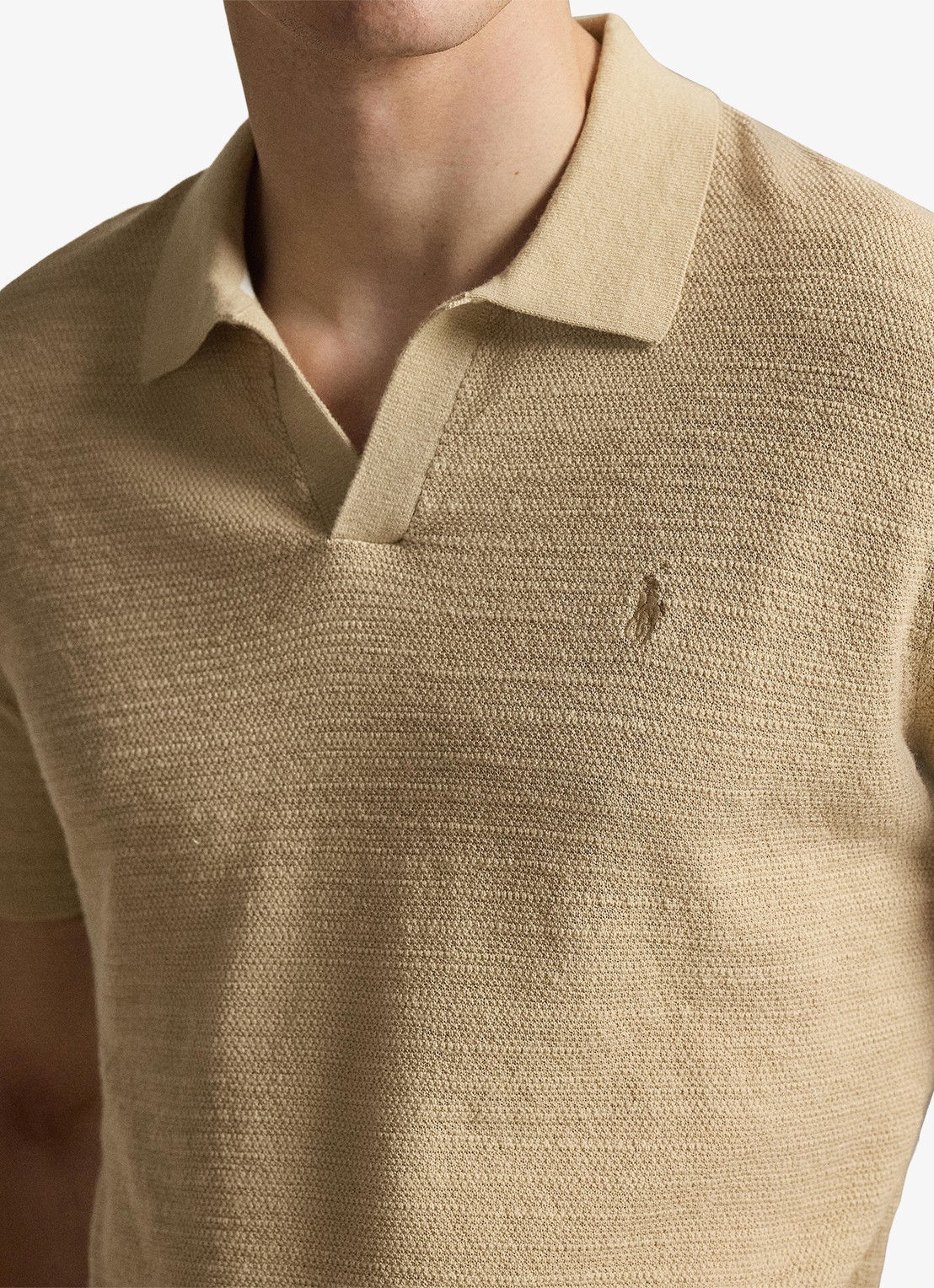Ralph Lauren Slim fit fijngebreide polo in linnenblend - detail 2 dune tan/deckwash white-zynq