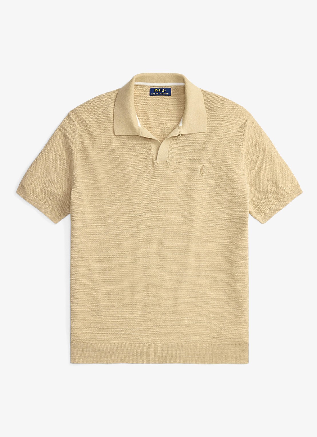 Ralph Lauren Slim fit fijngebreide polo in linnenblend - voorkant 3 dune tan/deckwash white-zynq