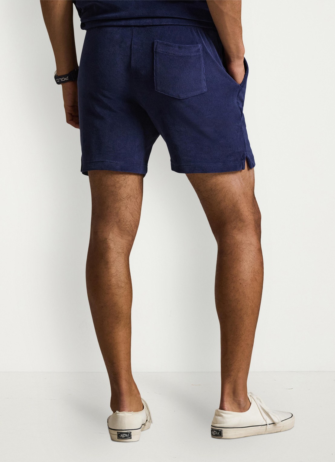 Ralph Lauren Slim fit korte broek van badstof met trekkoord - achterkant newport navy / donkerblauw
