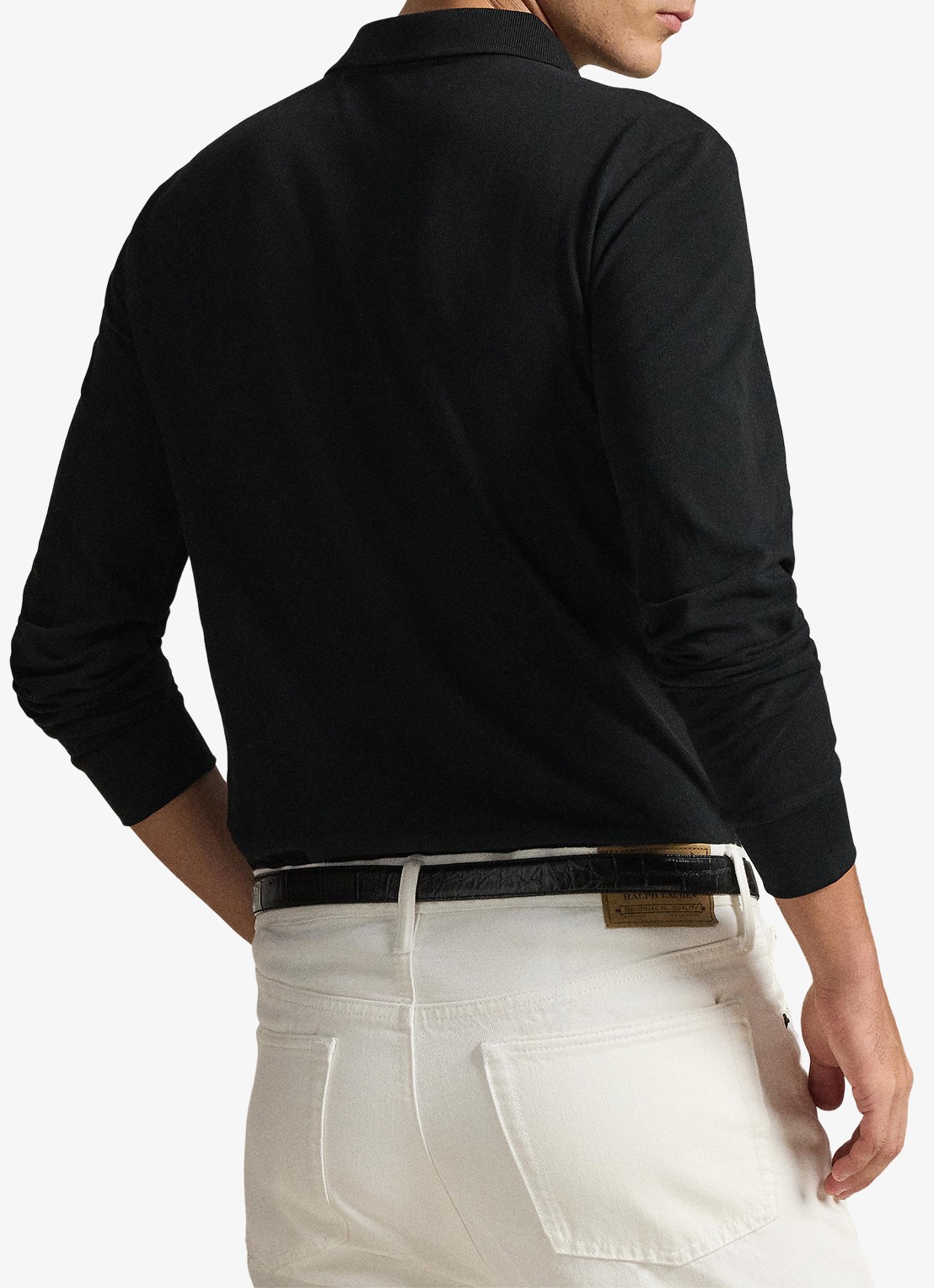Ralph Lauren Slim fit mesh Polo-shirt met lange mouw - achterkant polo black / zwart