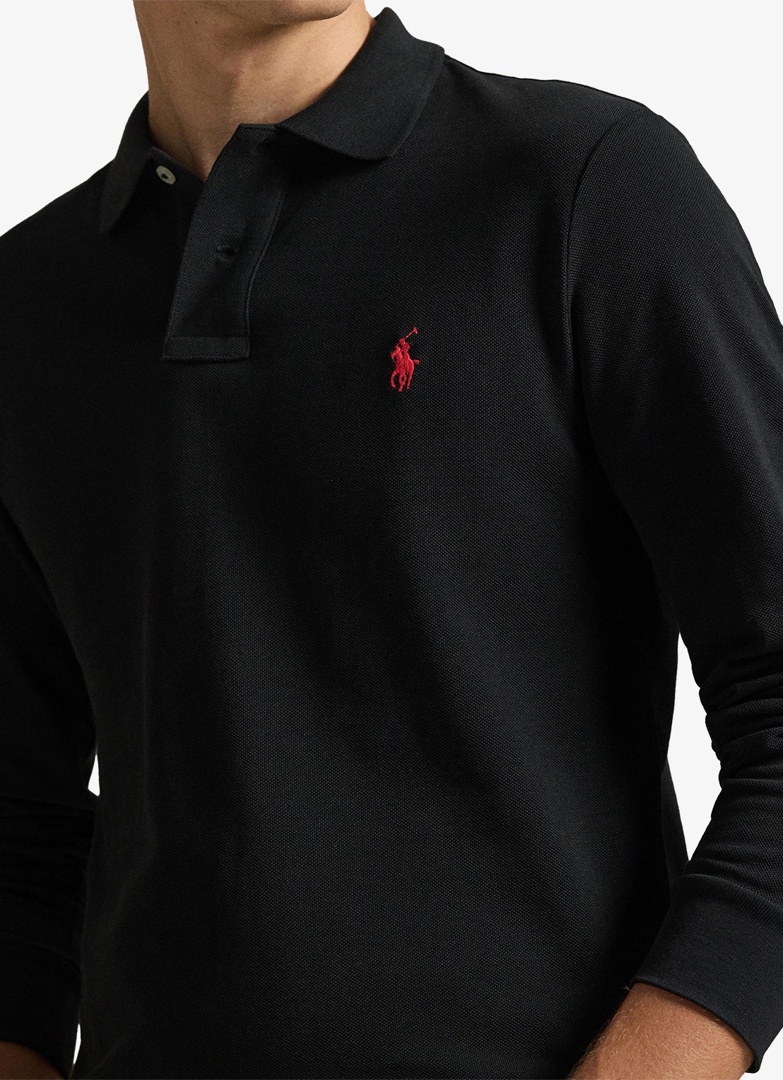 Ralph Lauren Slim fit mesh Polo-shirt met lange mouw - detail 3 polo black / zwart