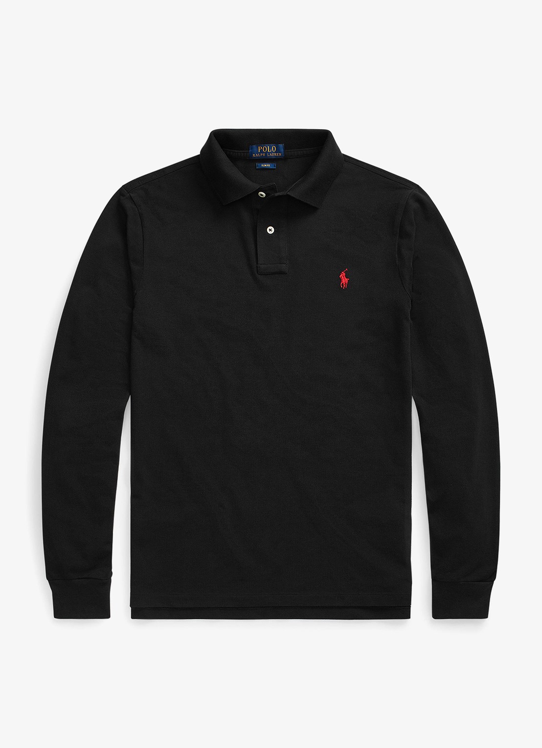 Ralph Lauren Slim fit mesh Polo-shirt met lange mouw - voorkant 4 polo black / zwart