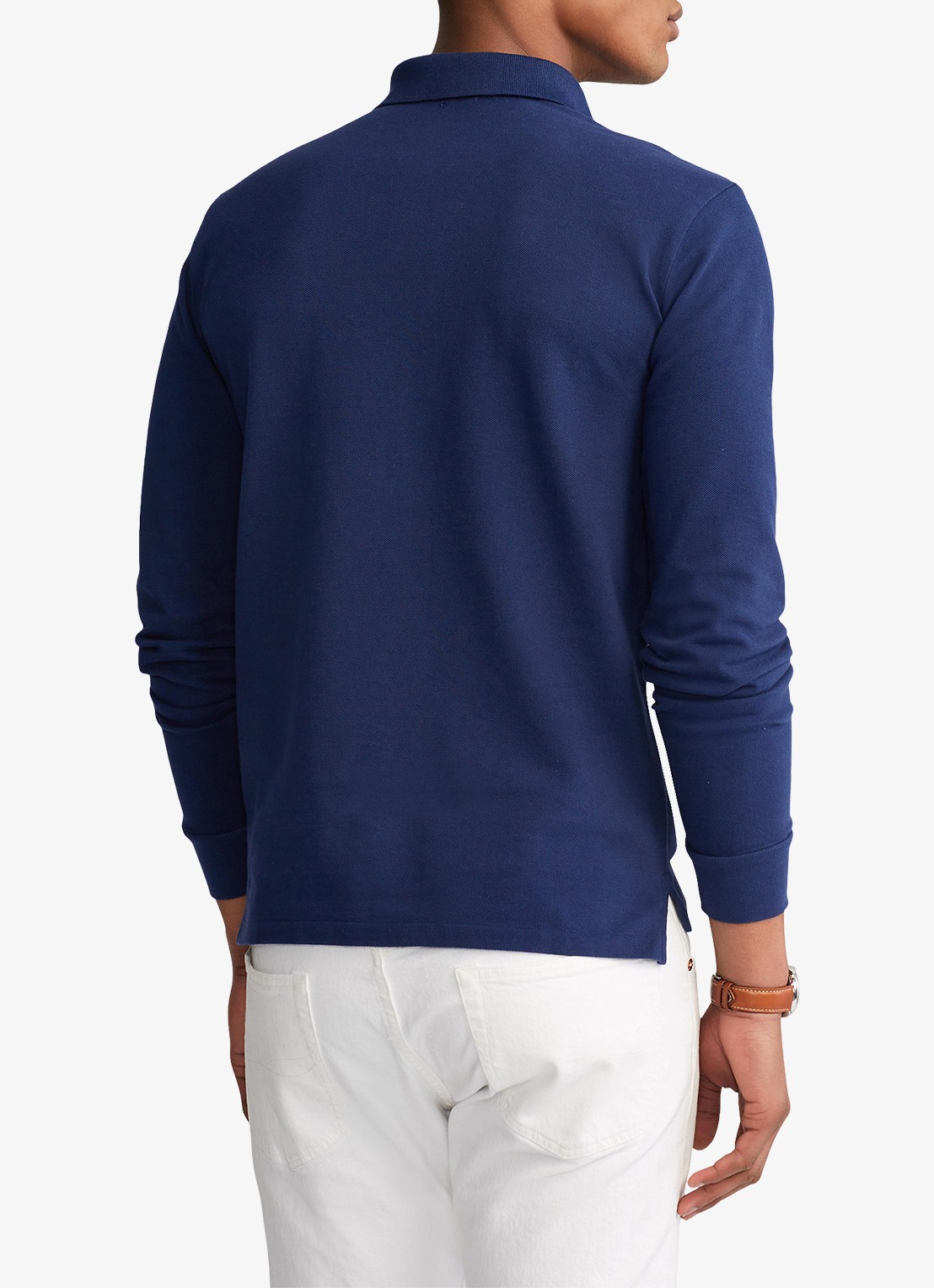 Ralph Lauren Slim fit mesh Polo-shirt met lange mouw - achterkant 4 newport navy / donkerblauw