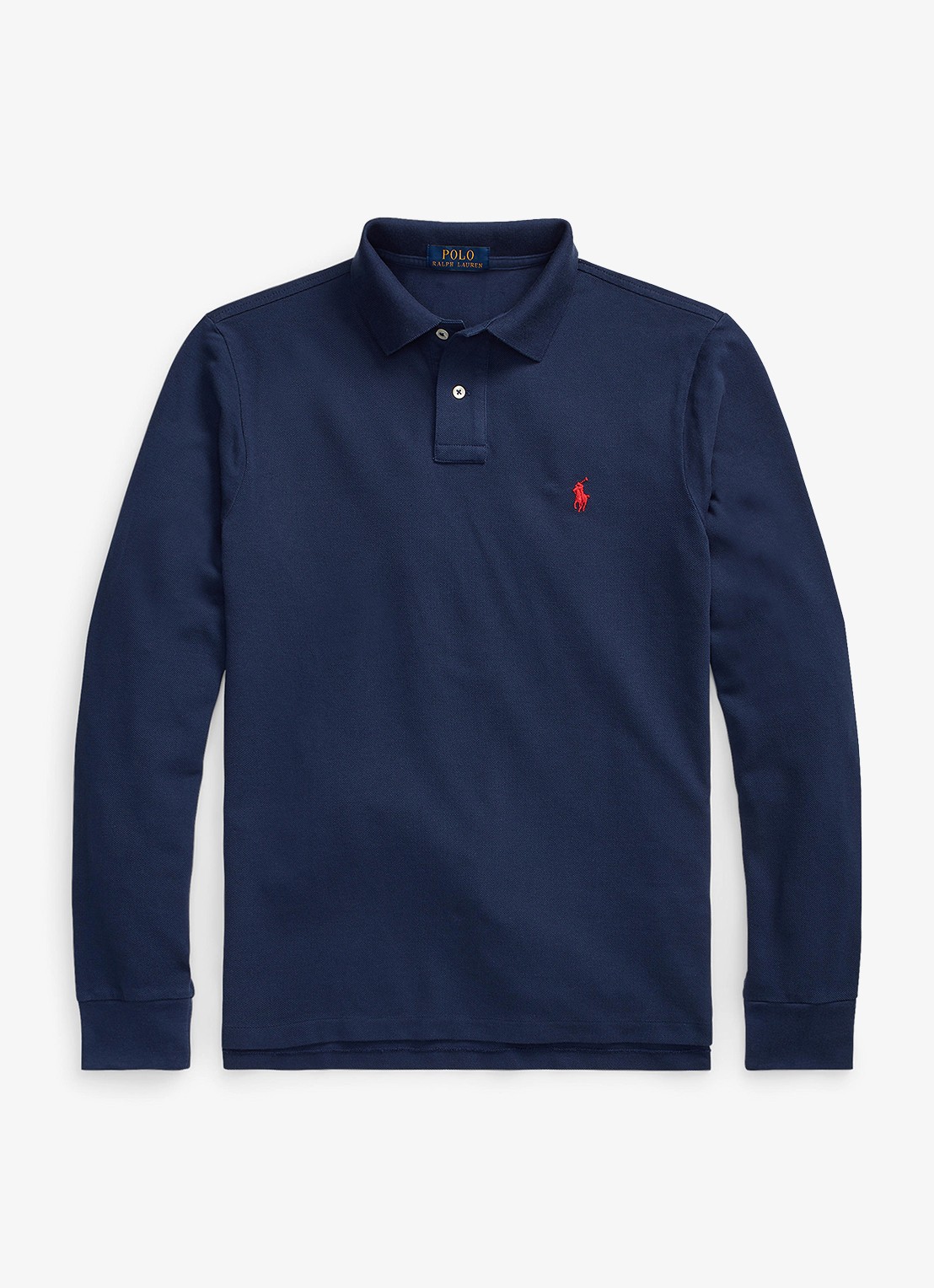 Ralph Lauren Slim fit mesh Polo-shirt met lange mouw - voorkant newport navy / donkerblauw