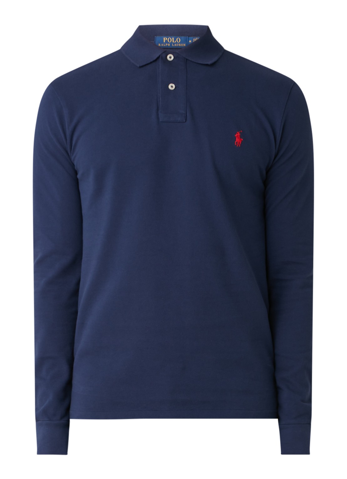 Ralph Lauren Slim fit mesh Polo-shirt met lange mouw - voorkant 3 newport navy / donkerblauw