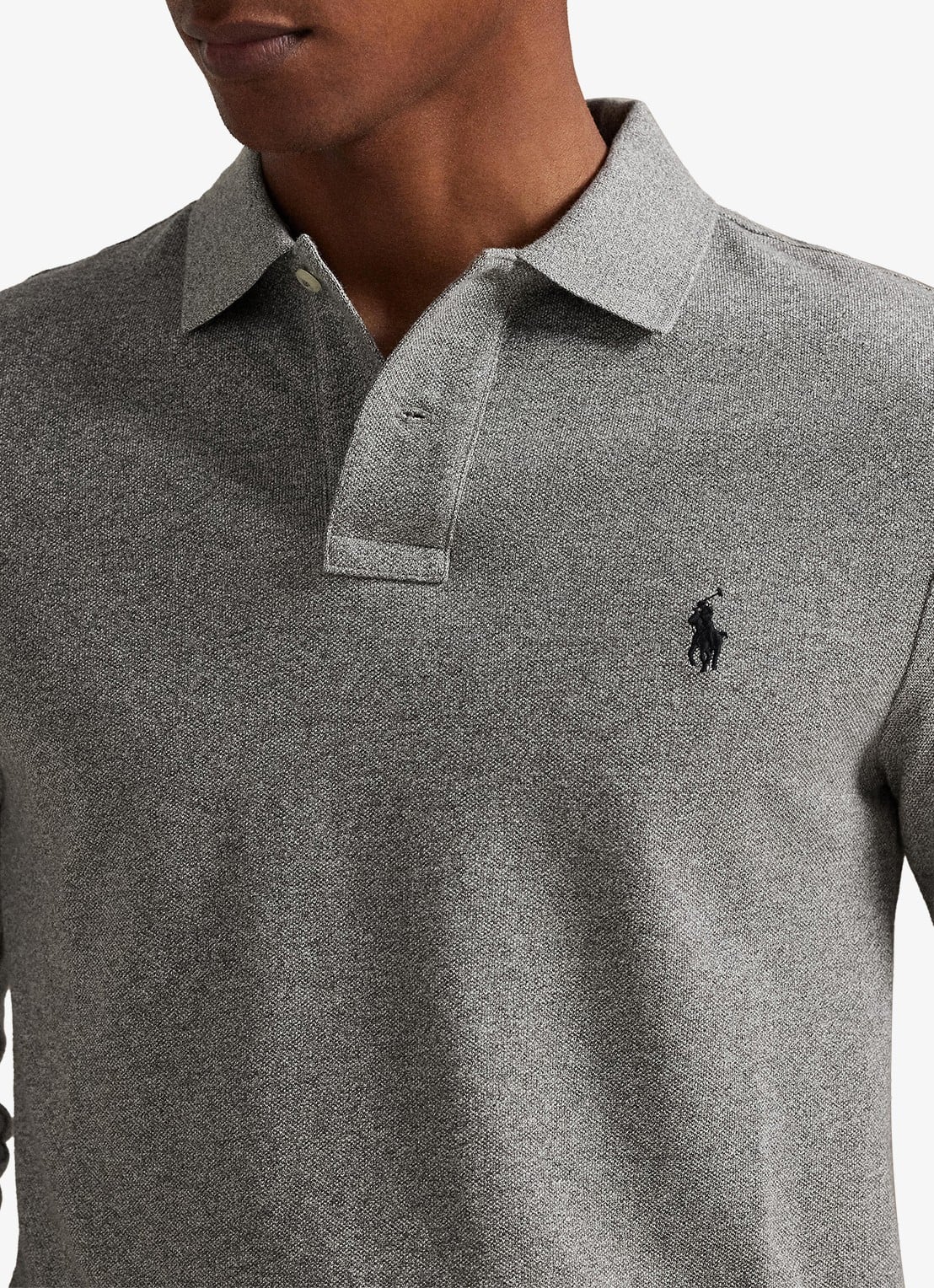 Ralph Lauren Slim fit mesh Polo-shirt met lange mouw - detail 5 canterbury heather / grijs