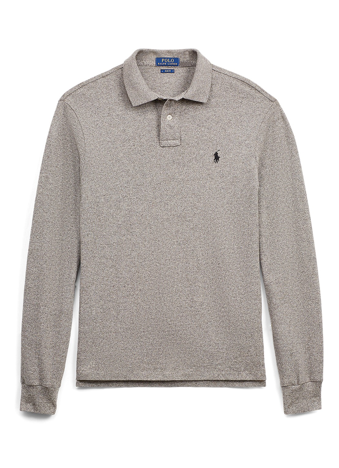 Ralph Lauren Slim fit mesh Polo-shirt met lange mouw - voorkant canterbury heather / grijs