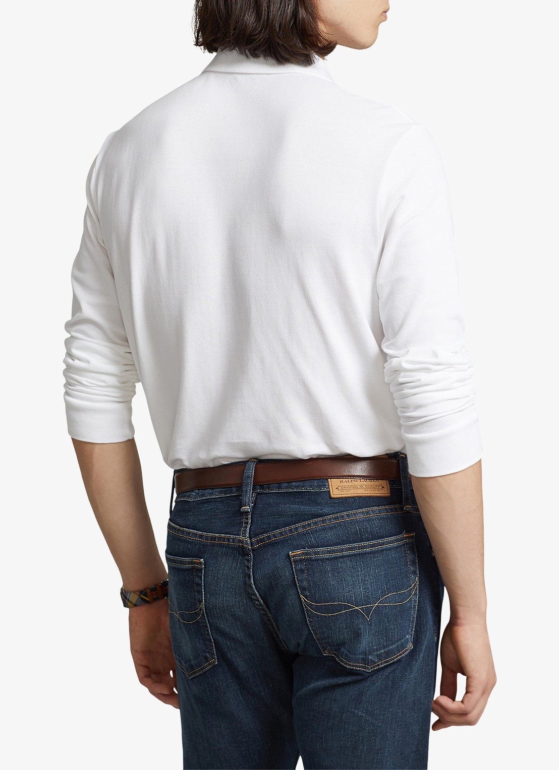 Ralph Lauren Slim fit mesh Polo-shirt met lange mouw - achterkant 5 white / wit