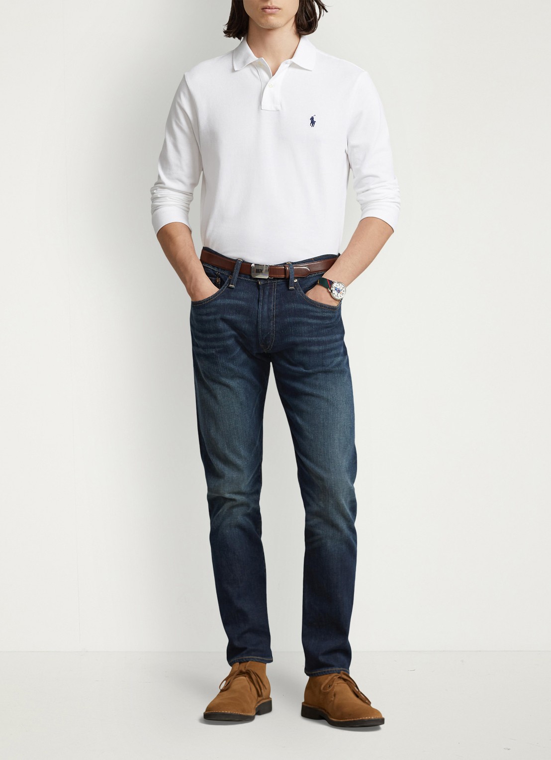 Ralph Lauren Slim fit mesh Polo-shirt met lange mouw - voorkant 2 white / wit
