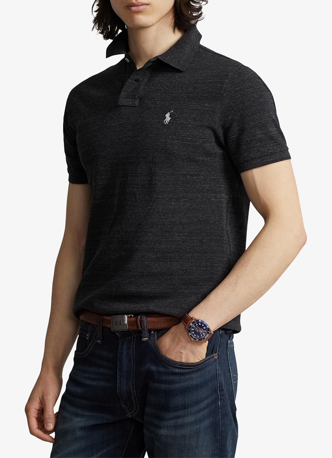 Ralph Lauren Slim fit mesh Polo-shirt - detail 7 black marl heather
