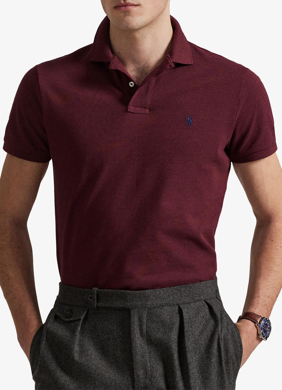 Ralph Lauren Slim fit mesh Polo-shirt - voorkant 3 spring wine heather/c7996-3t06