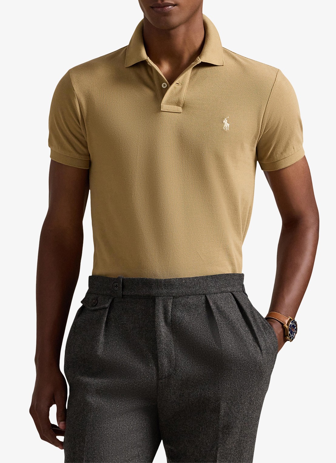 Ralph Lauren Slim fit mesh Polo-shirt - detail 4 cafe tan / beige