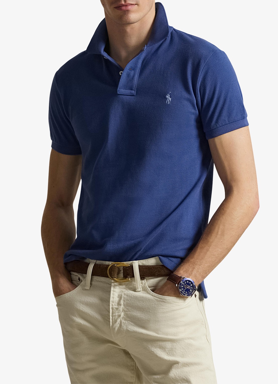 Ralph Lauren Slim fit mesh Polo-shirt - detail 4 old royal / royalblauw