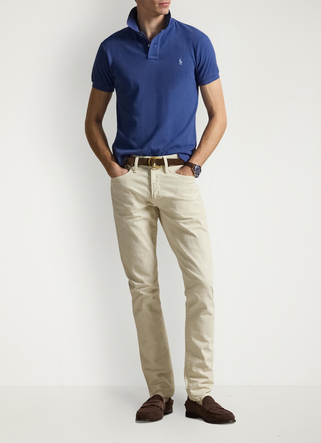 Ralph Lauren Slim fit mesh Polo-shirt - voorkant 3 old royal / royalblauw