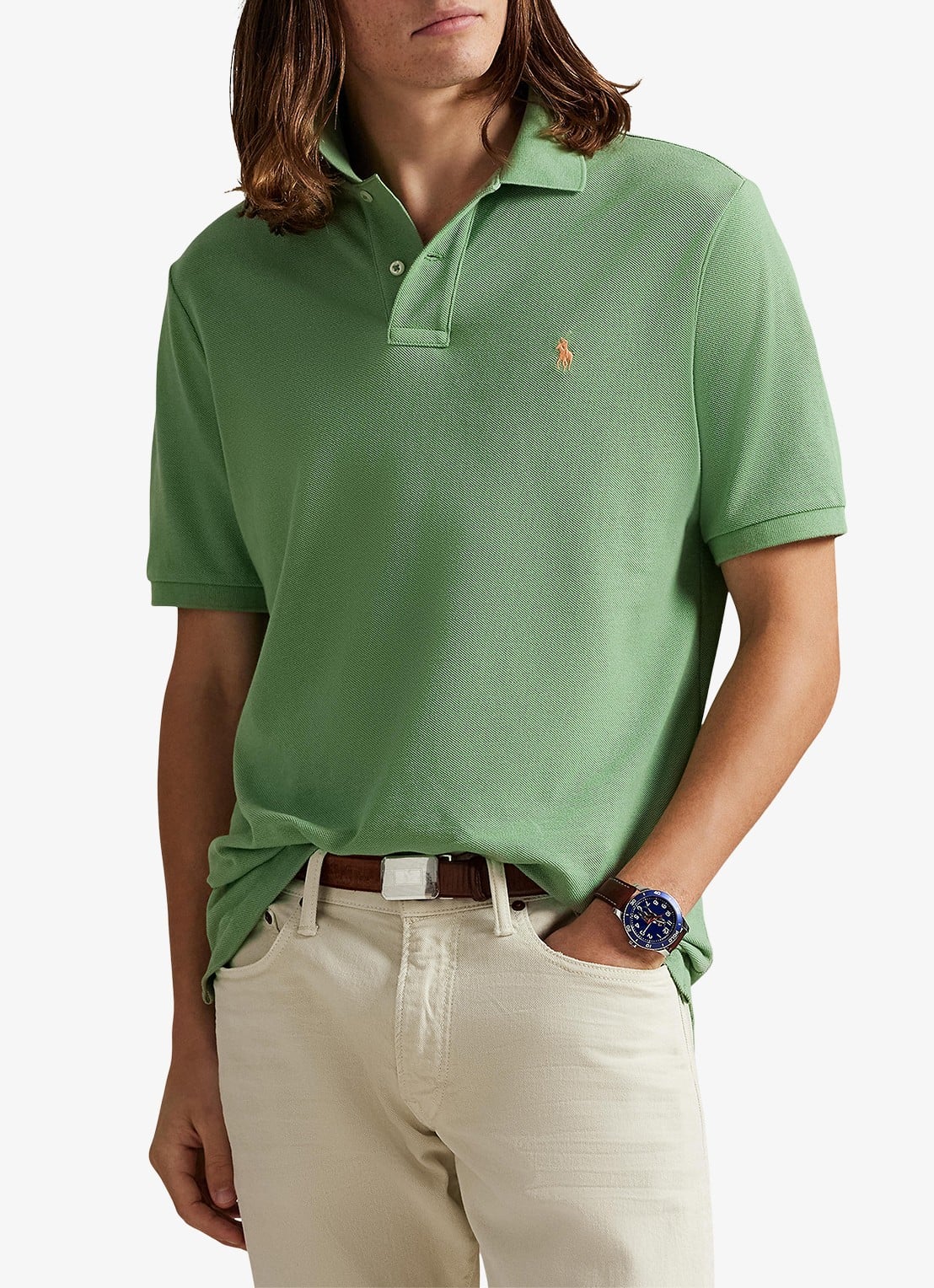 Ralph Lauren Slim fit mesh Polo-shirt - detail outback green / groen