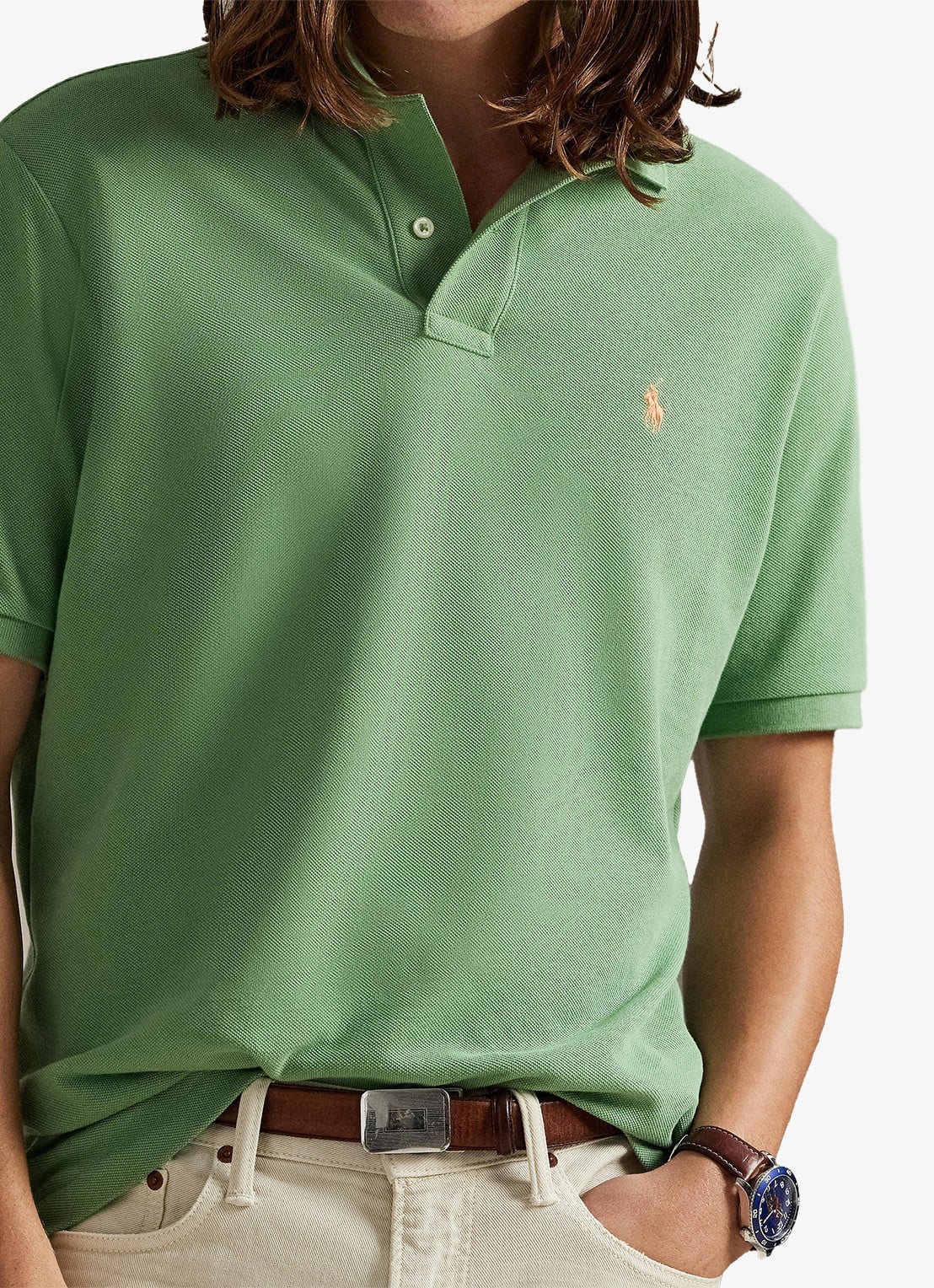 Ralph Lauren Slim fit mesh Polo-shirt - detail 2 outback green / groen
